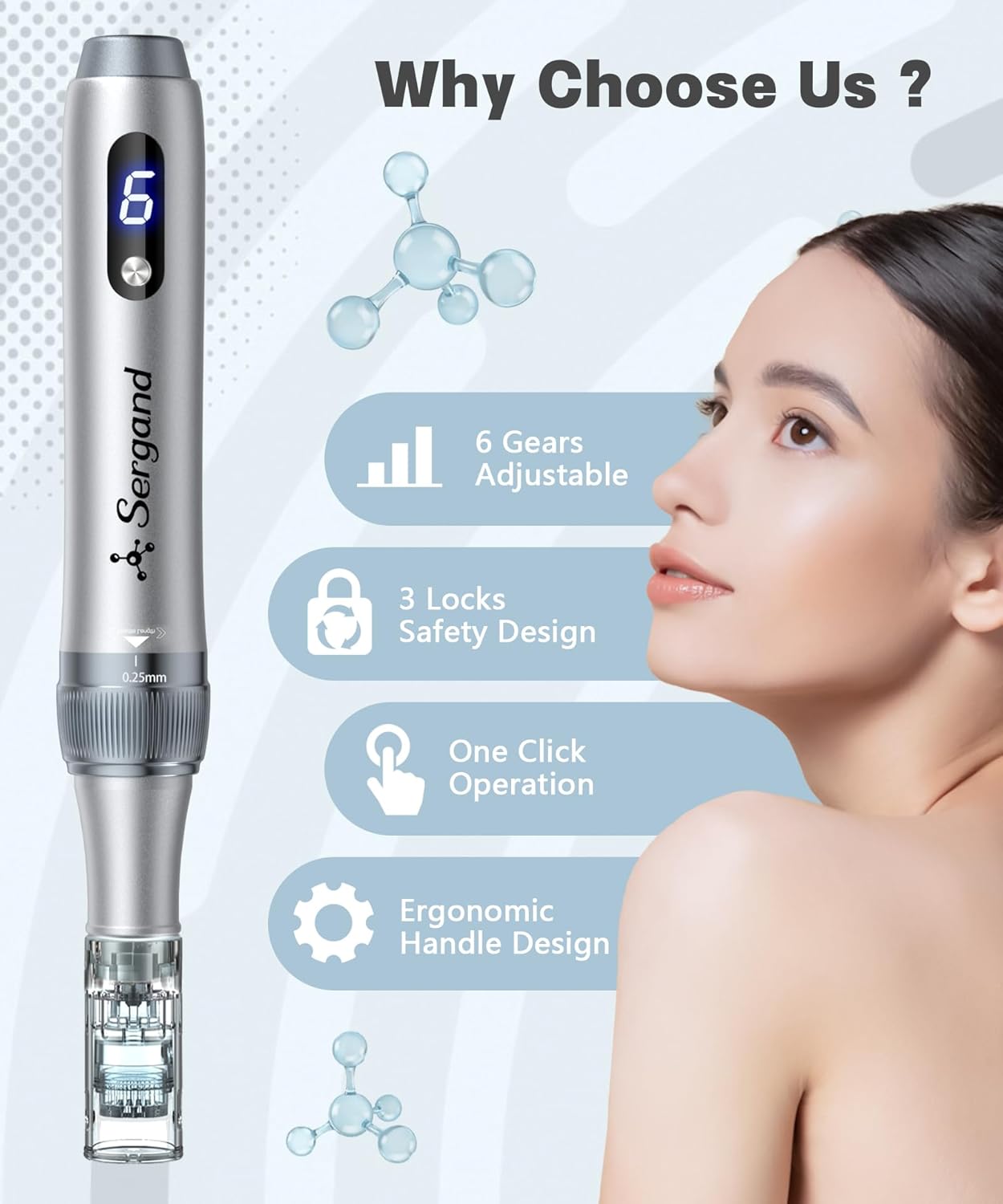 Sergand 0.25mm Derma roller pen,The needle length is 0.25mm
