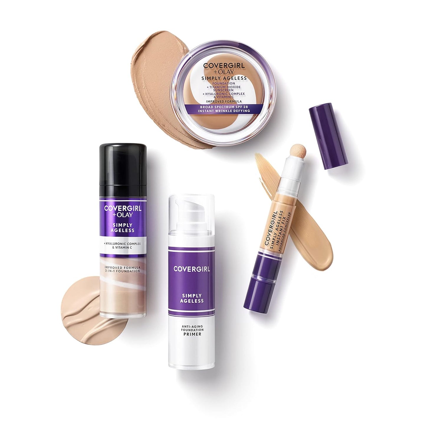 COVERGIRL Simply Ageless Instant Wrinkle Defying Foundation, SPF 28, Hyaluronic Complex & Vitamin C - 215 Natural Ivory, Pack of 1