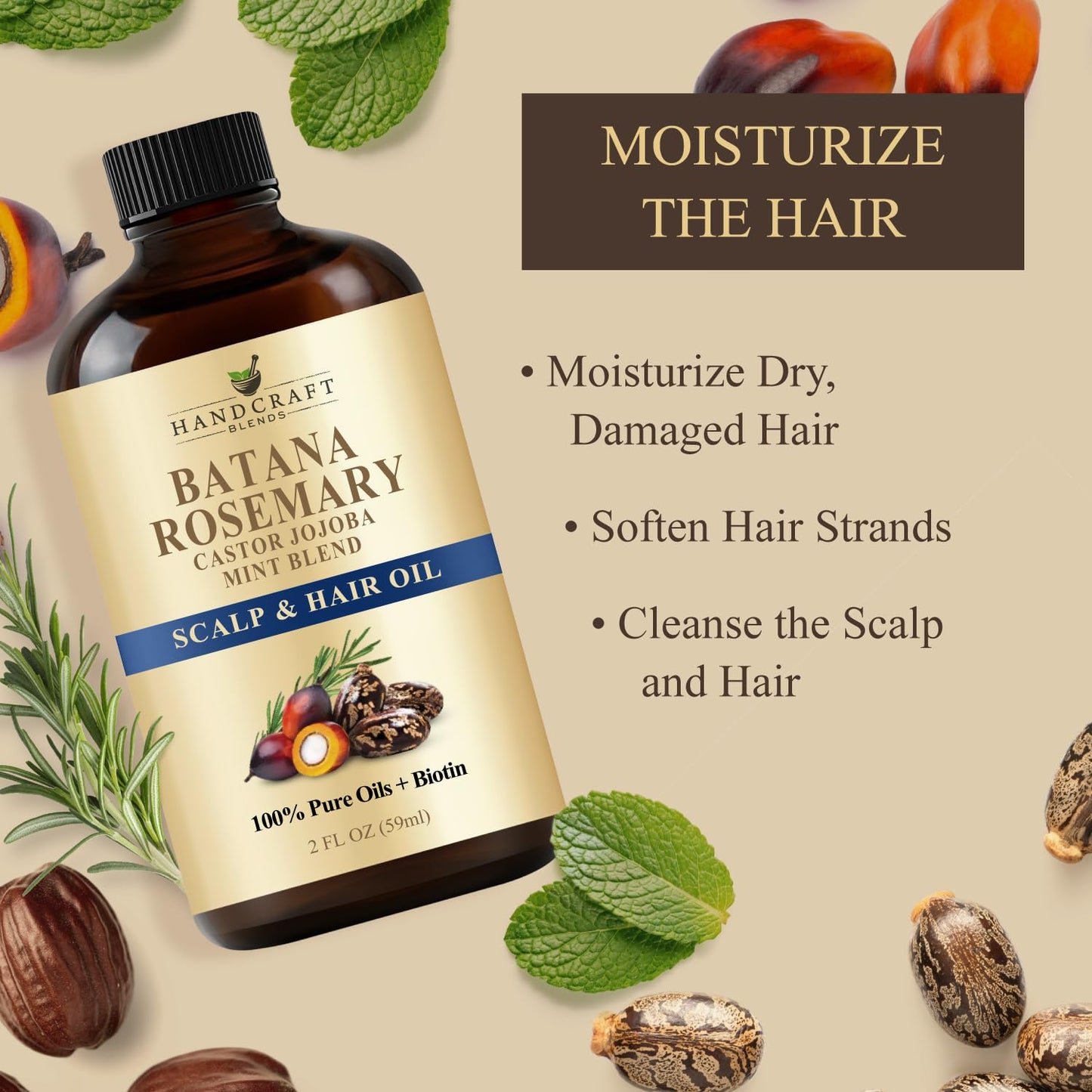Batana & Rosemary Hair Growth Oil 2oz – Scalp Treatment & Strengthening for Growth & Loss, Thinning, Dry Scalp, Split Ends – Natural Hair Oil for Women & Men – Intensive Repair & Nourishing Formula