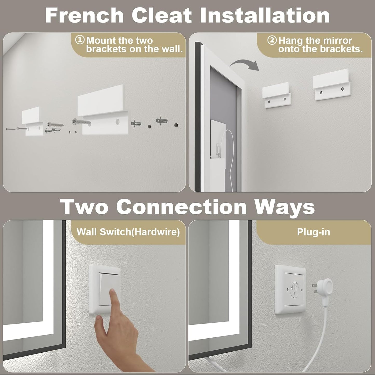 OKPAL 66x36 LED Bathroom Mirror with Lights, Frontlit & Backlit Lighted Bathroom Mirror, Black Lighted Bathroom Vanity Mirror, Anti-Fog, Dimmable 3 Colors, Shatterproof, Horizontal/Vertical