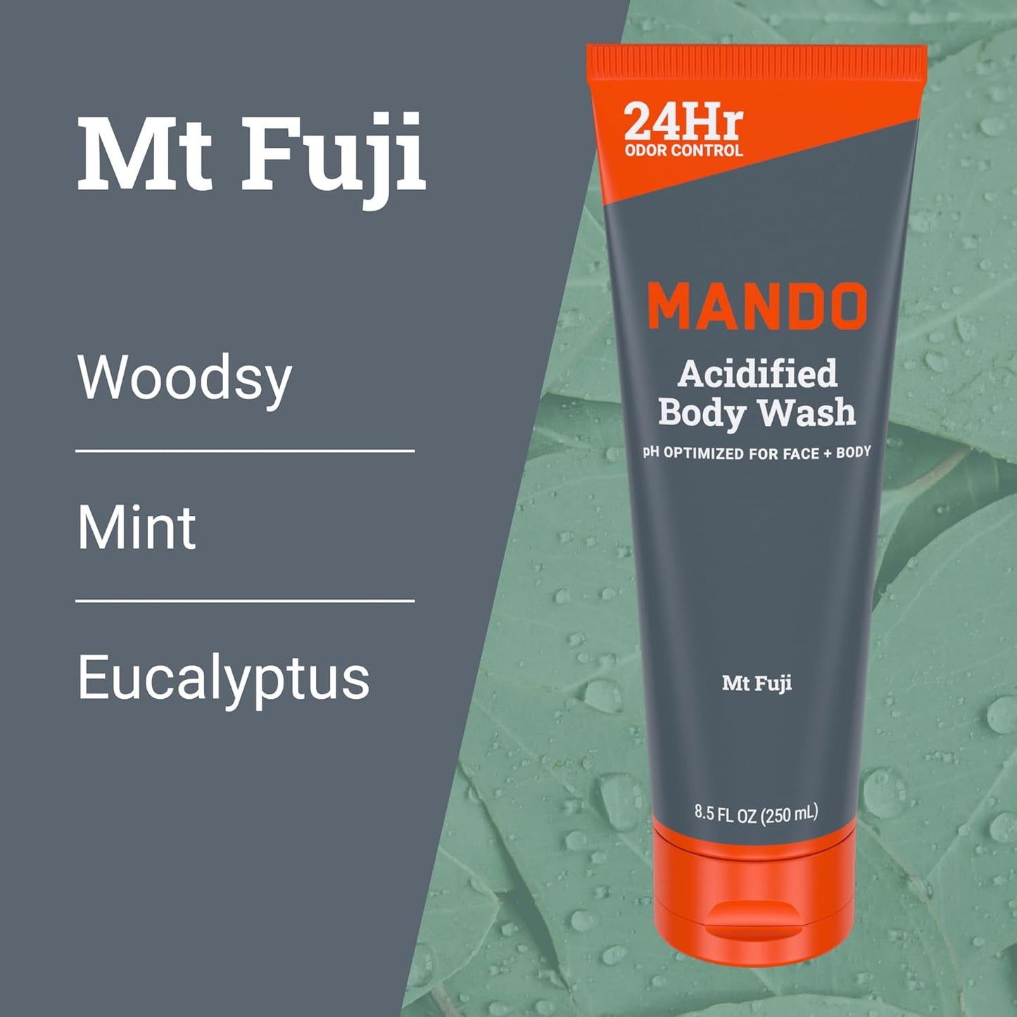 Mando Acidified Body Wash - 24 Hour Odor Control - Removes Odor Better than Soap - Formulated without SLS or Phthalates - Skin Safe - 8.5 Ounce (Pack of 2) - Bourbon Leather and Mt Fuji