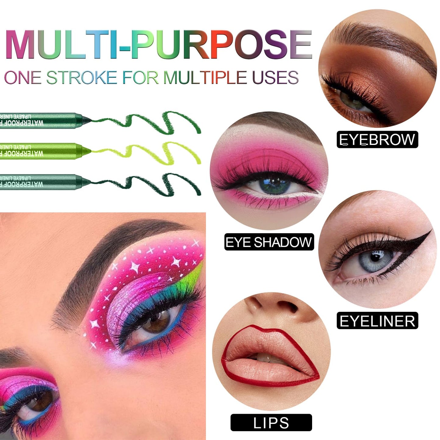 3 Colorful Eyeliner Pen Set, Eye Shadow Pencil, Pearl Eyeliner Kit Metallic Glitter Colored Eye liner for Women Eye&Lip Liner Professional Waterproof Eye Makeup (3PCS A)