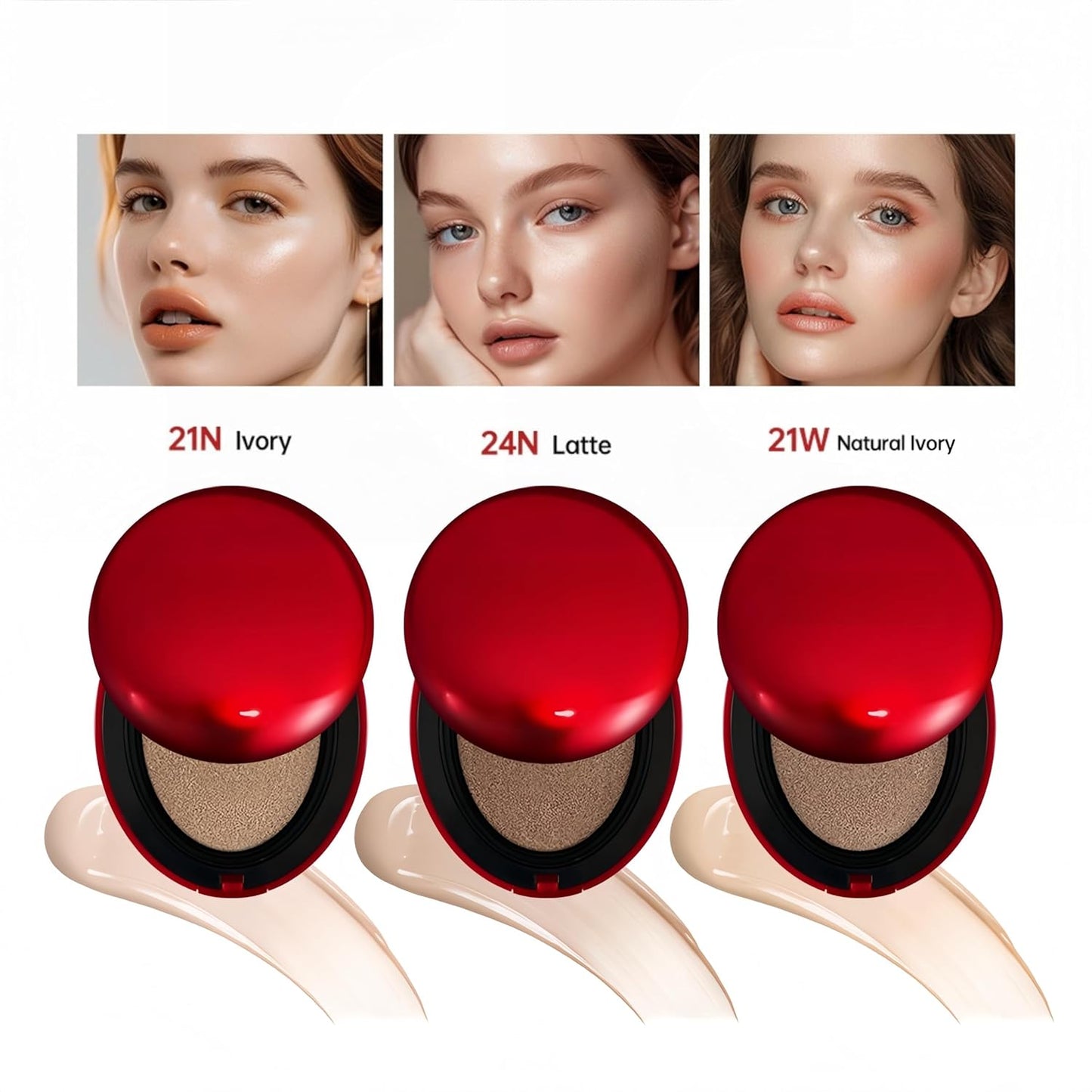 MAEPEOR Cushion Foundation 9 Colors Full Coverage Weightless Satin Glow Foundation Hydrating Long-Lasting Cushion BB Cream (Color 05)