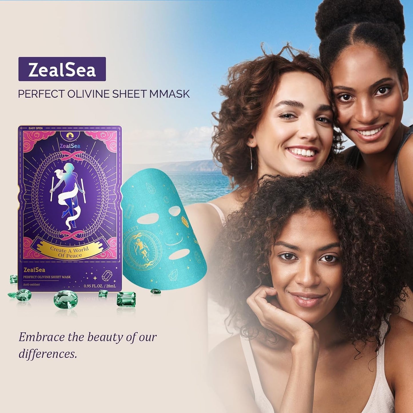 ZealSea Collagen Face Mask Skincare for Anti Aging, Hydrating Face Masks, Oat Peptide Face Mask for Wrinkles & Fine Lines, Beauty Sheet Mask, Self Care Gift for at Home Spa Party pack of 2