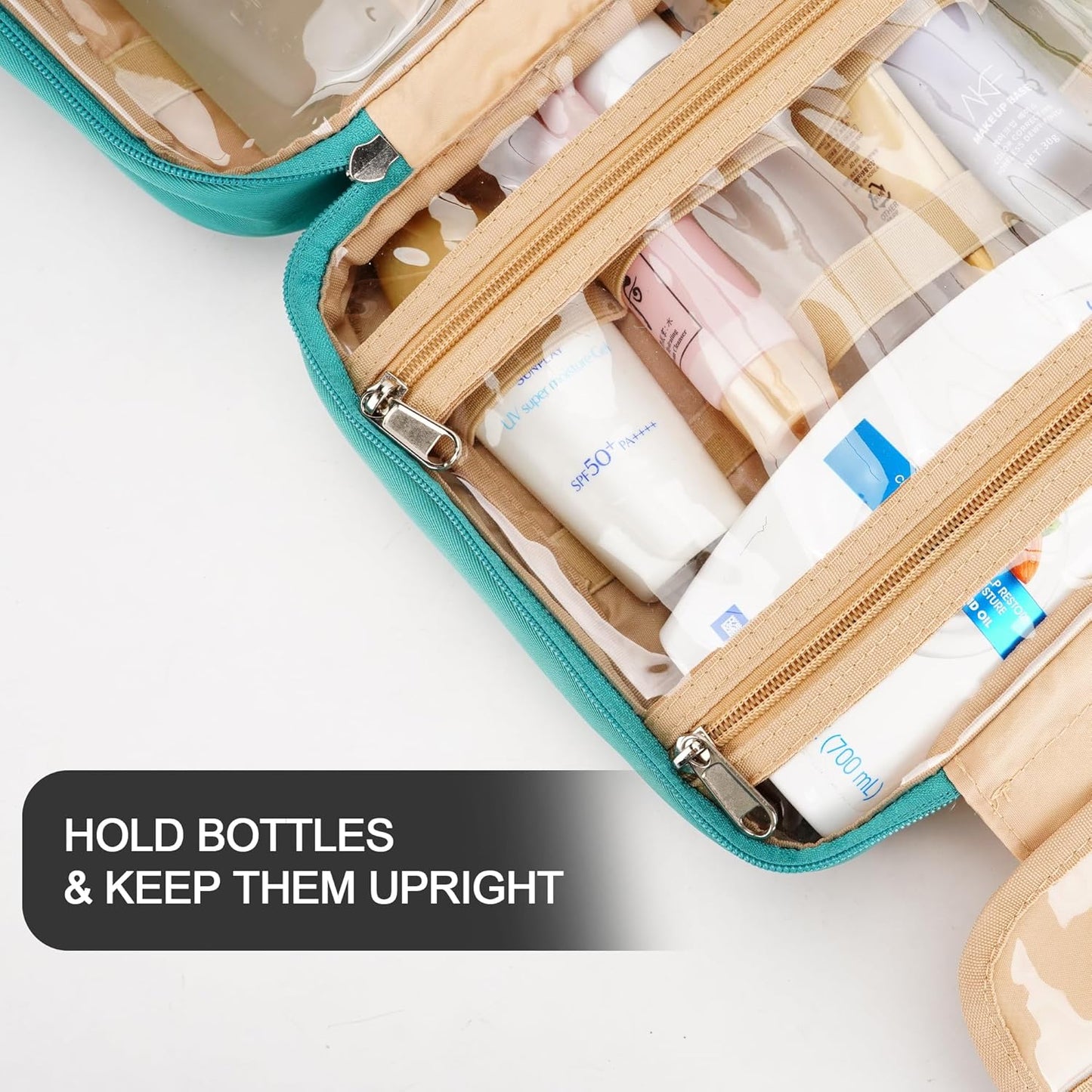 Travel Hanging Toiletry Bag for Women, with Jewelry Organizer Compartment, Medium Waterproof Hanging Makeup Accessories, Cosmetic Essentials, Toiletries Dopp Kit Set with Trolley Belt, Blue