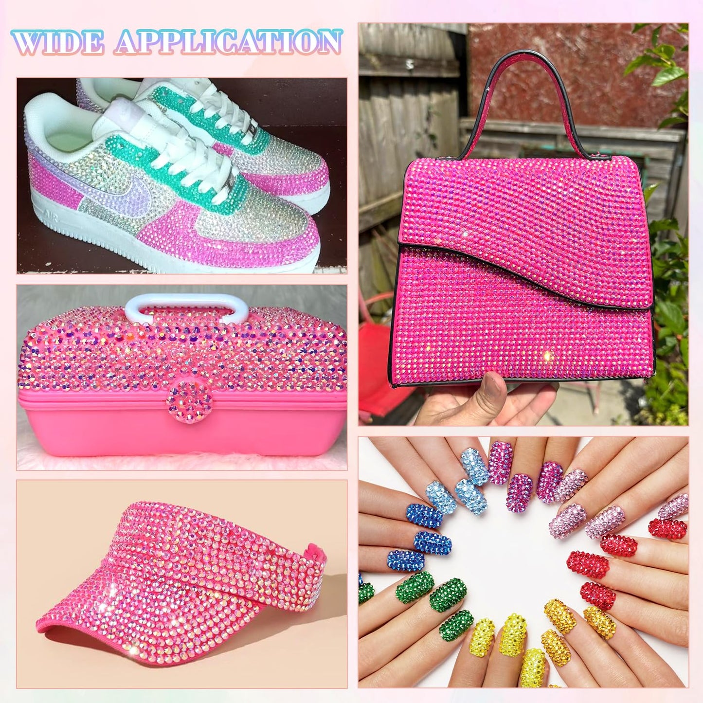 25000Pcs Resin Rhinestones with B7000 Jewelry Glue for Crafting, Hot Pink AB 2-6mm Non Hotfix Flatback Gems, Bedazzling Crystal for DIY Crafts Clothing Tumblers Mugs Shoes Fabric Decor Nail Art