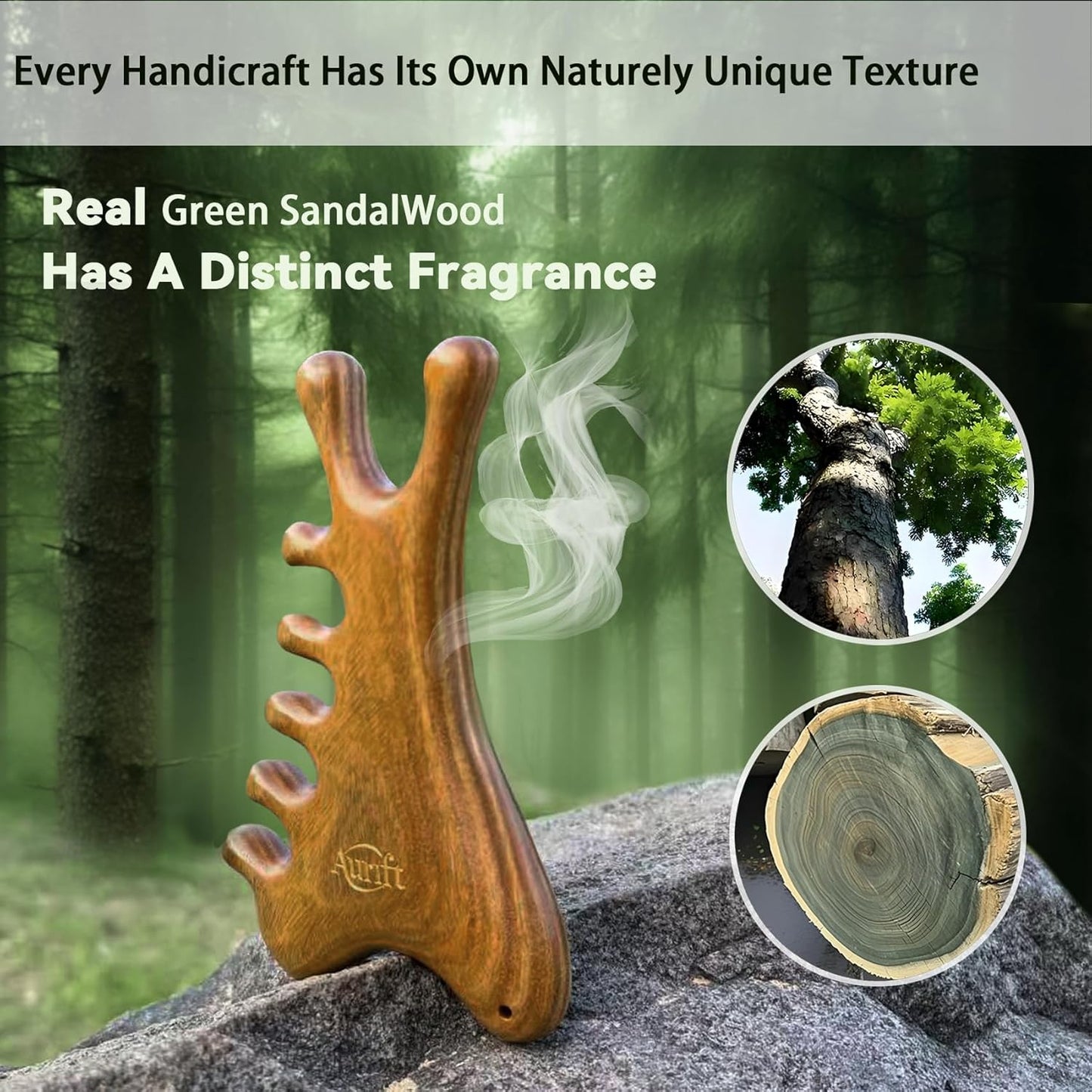 4-in-1 Gua Sha Tool for Face & Body, Natural Green Sandalwood โ Lymphatic Drainage, Jaw Lifting & Nose Sculpting, Head Massage Comb for Stress Relief, Home Office Self Care Gifts for Mom Girl Friend