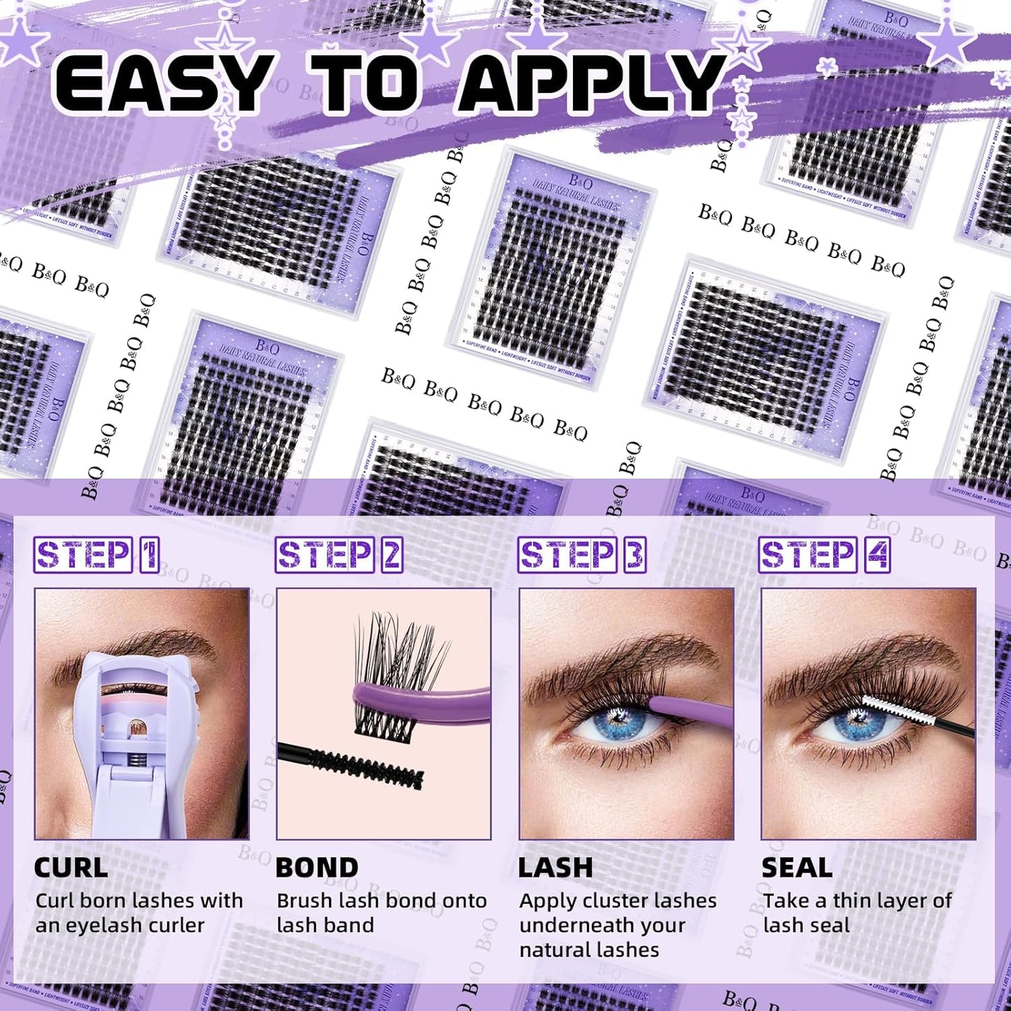 B&Q Lash Clusters Natural Cluster Eyelash Extensions 156 PCS Eyelash Clusters D Curl Z01 Individual Lashes for Beginners 8-18mm Cluster Lashes Superfine Band Eyelash Extension at Home(Z09-D-8-18mix)