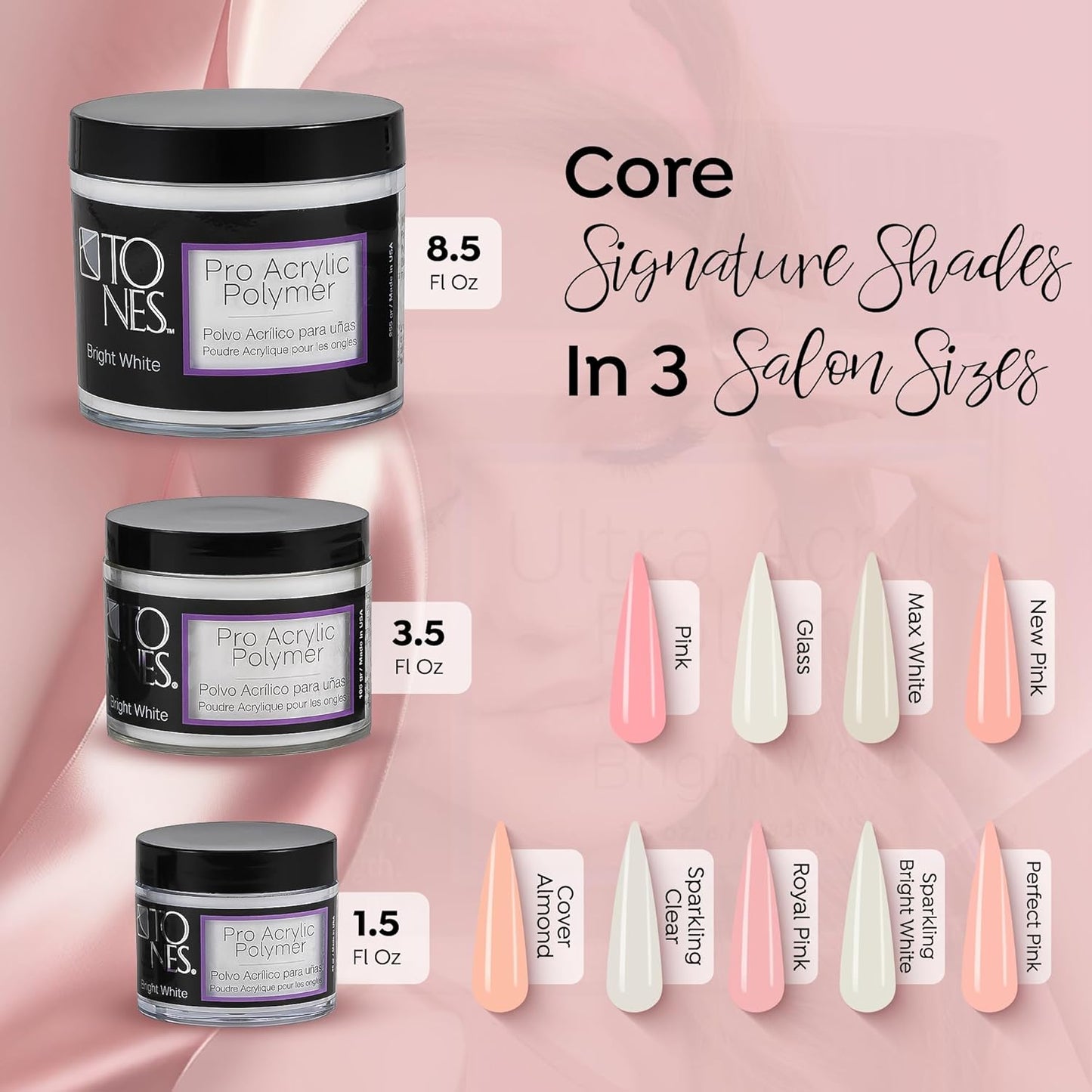 Tones Pro Acrylic Nail Powder, Sparkling Bright White (Opaque Off-White), (3.5 Fl Oz) - Long-Lasting & Non-Yellowing Polymer for Salon Quality Nail Extensions & 3D Art