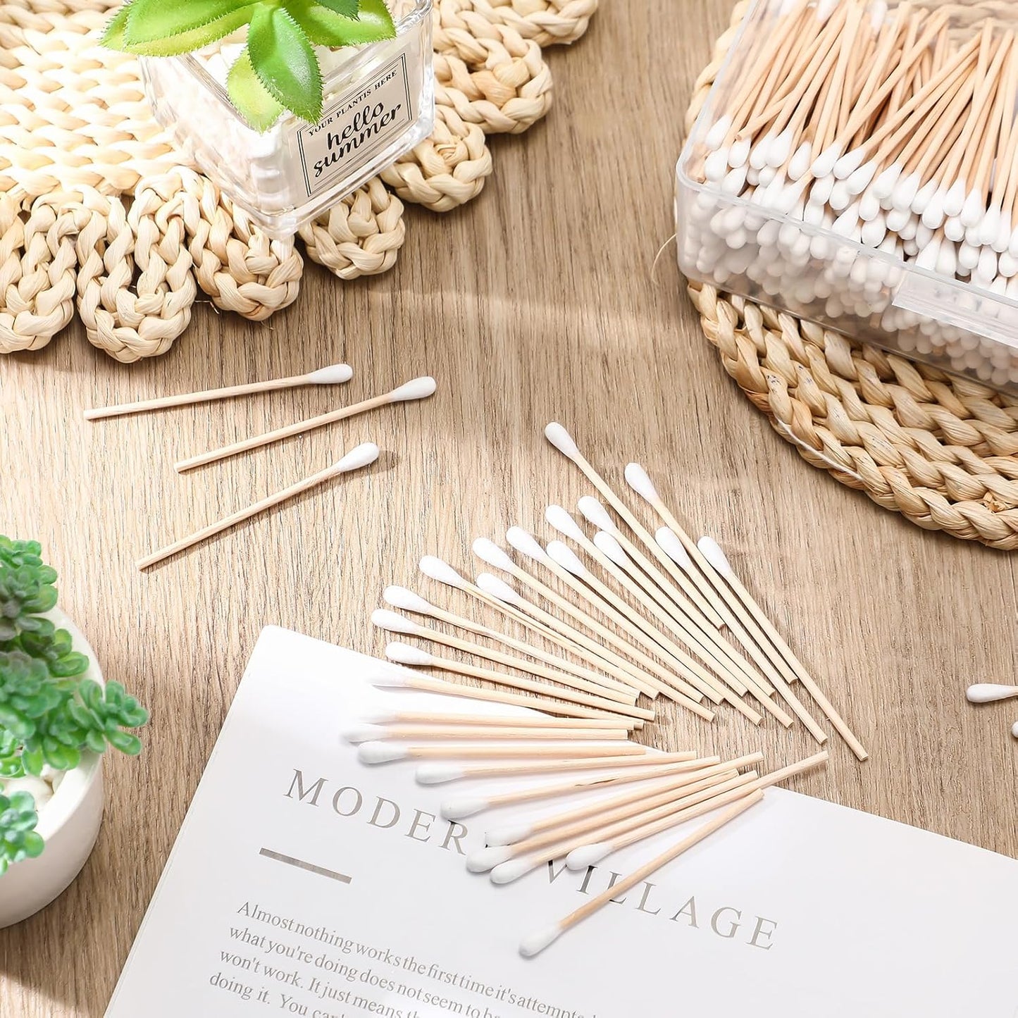 Norme 500 Pcs 3 Inch Gun Cleaning Swabs Long Cotton Swabs in Storage Box Long Round Tip with Wooden Handle Buds for Makeup Baby Pet Care