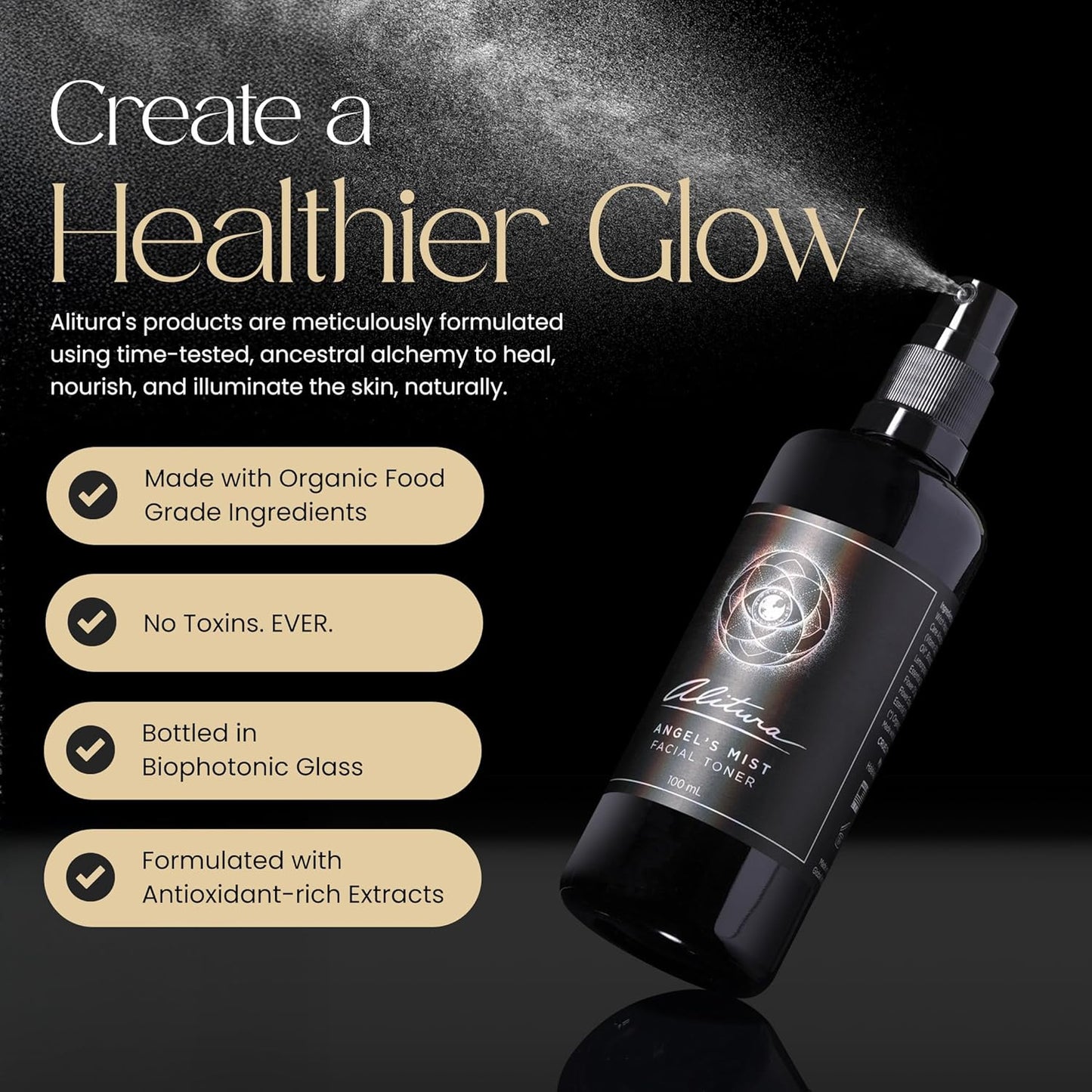 Alitura Angel's Mist Facial Toner – Hydrating & Revitalizing Face Spray with 97% Organic Ingredients – Refreshes, Tightens & Balances for All Skin Types – 100ml