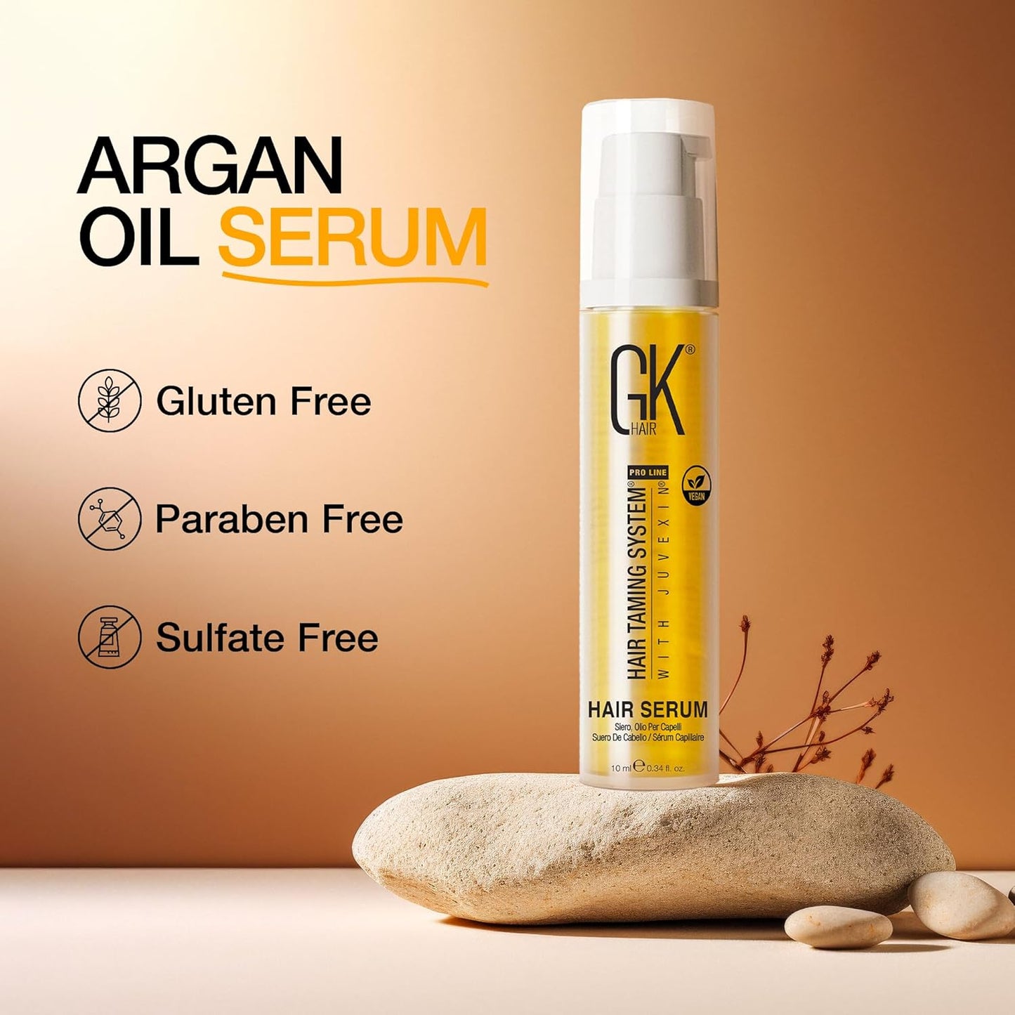 GK HAIR Global Keratin 100% Organic Argan Oil Anti Frizz Mini Serum (0.34 Fl Oz/10ml) Styling Smoothing Strengthening Hydrating & Nourishing Heat Protection Shine Frizz Control Dry Damage Hair Repair