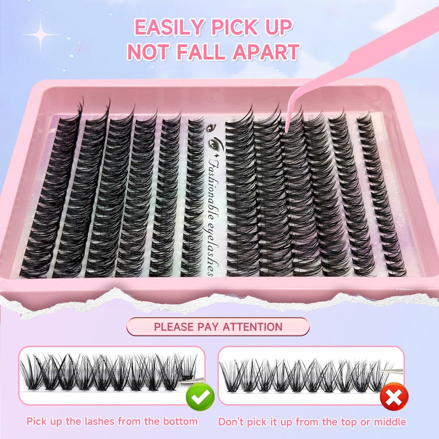 Lash Extension Kit DIY 240pcs Lash Clusters Eyelash Extension Kit, 8-16mm 40D 50D Individual Lashes Kit with Lash Bond and Seal, Lash Tweezers for Self Use (40D&50D, 0.07D, 8-16mm, Kit)