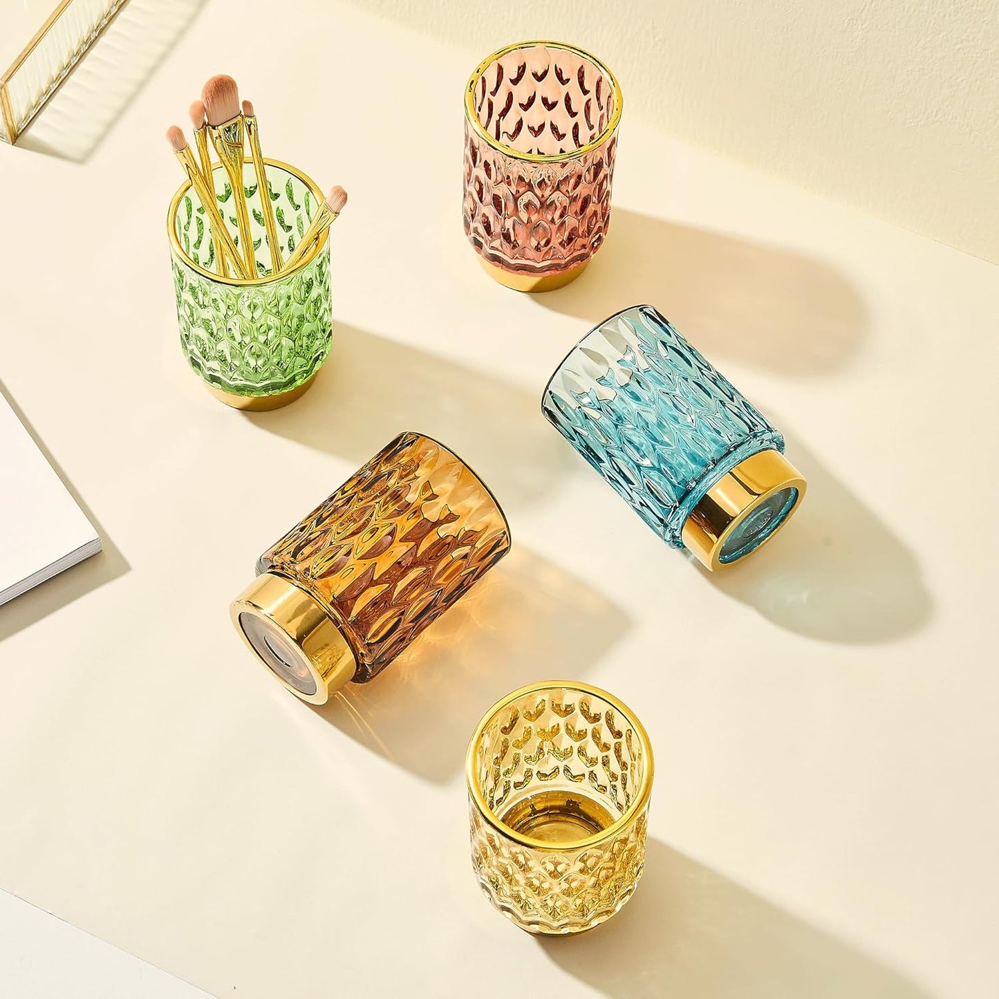 Makeup Brush Holder Organizer,Toothbrush Holders,Desk Pen Pencil Holder,Multifunctional Vintage Glass Brush Cup(A39-5-US)