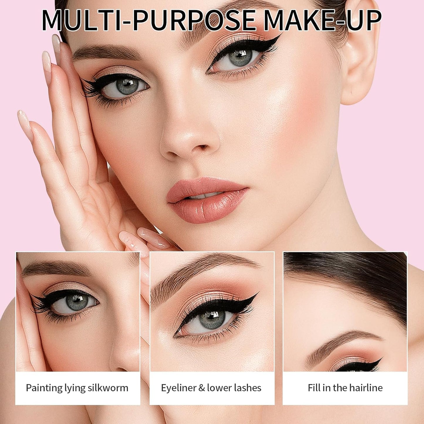 Microblading Eyebrow Pencils for Women - Eyebrow Pen 2-in-1 Dual-Ended Eye Brow Pencil with Precise 2-Fork-Tip & Brush-Tip Waterproof Eyebrow Pen for Hair-Like Brows, Last All Day, Black