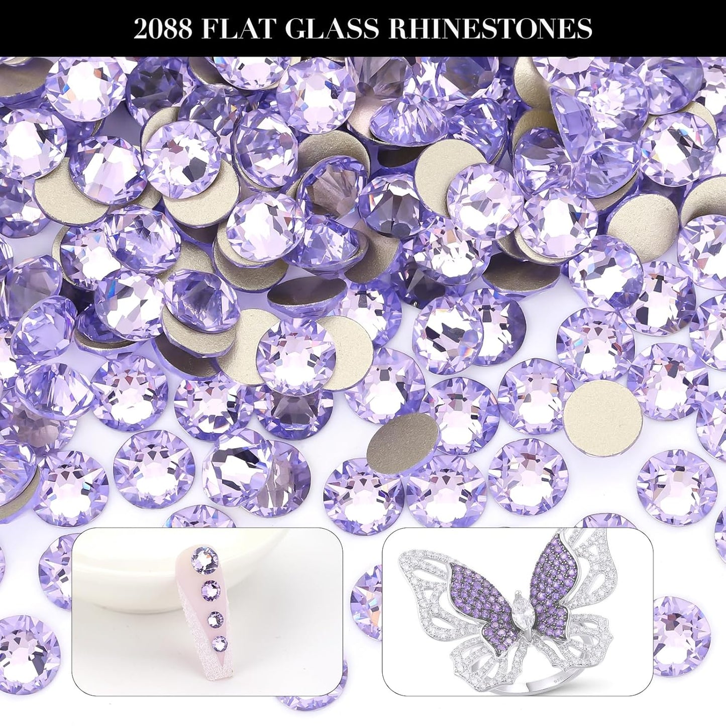 Novani Crystal Amethyst Rhinestones 1440pcs Flat Back Round Rhinestone Style 2088 Sparkly Crystal Gemstones for Nail Art and Crafting SS16,3.8-4.0mm