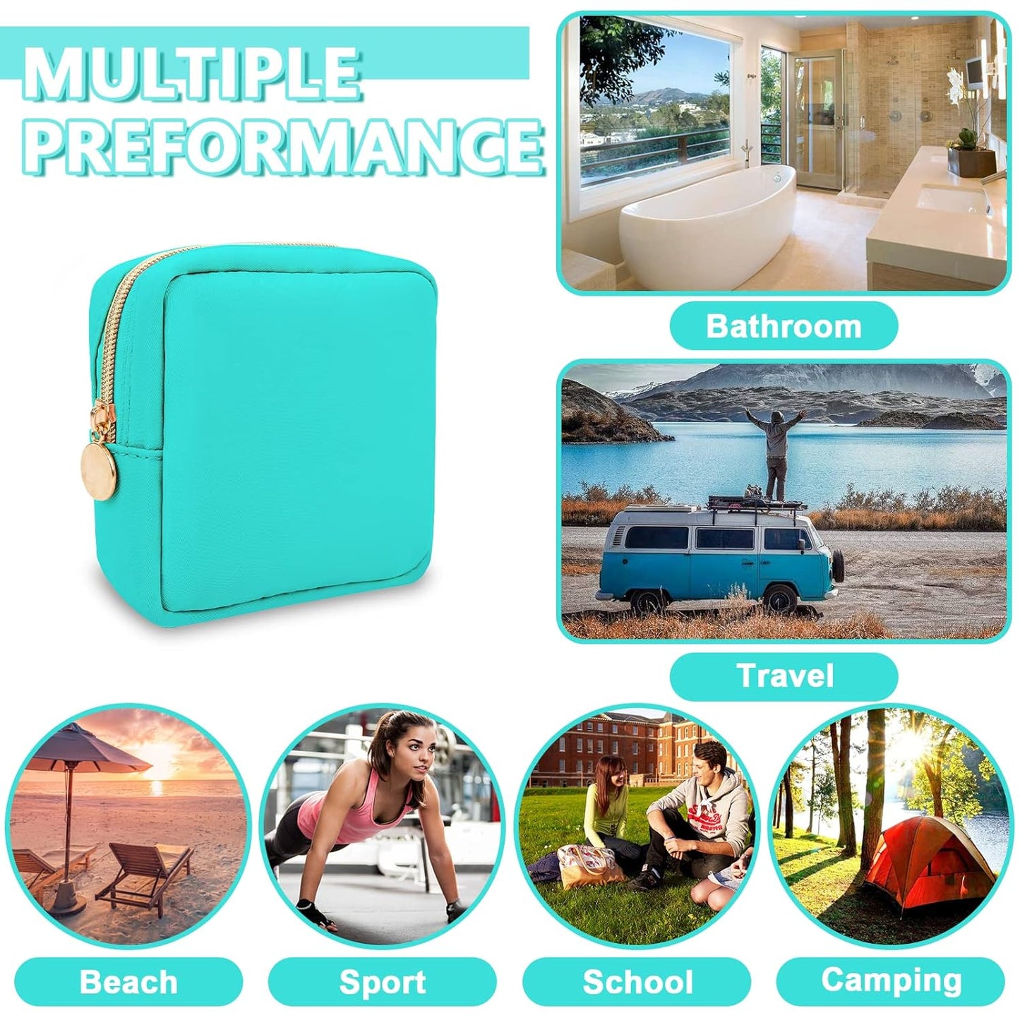 Mini Makeup Pouch for Purse, Small Cosmetic Bag Pouch Nylon Travel Toiletry Organizers Bag for Women Girls, Cute Zipper Coin Purse Preppy Storage Purse for School Work(Mini-Cotton Candy)