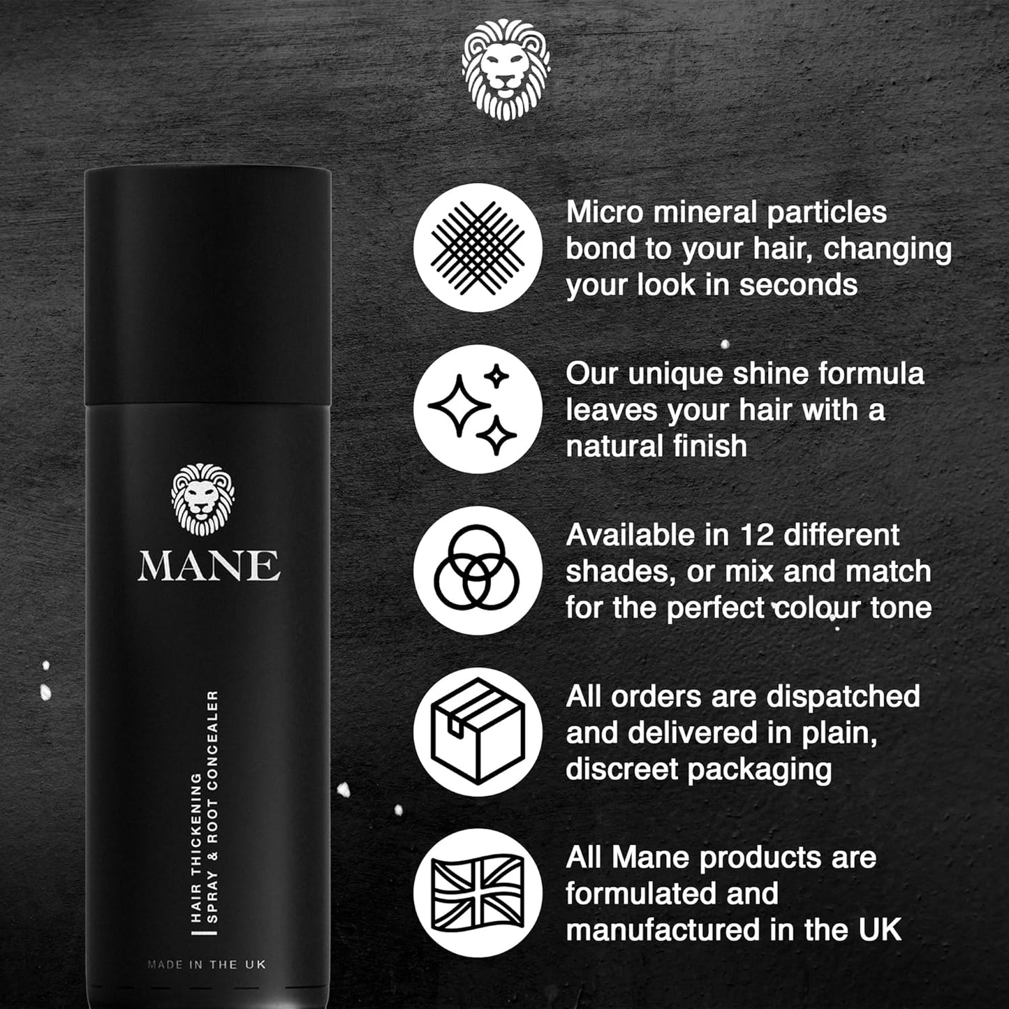 Mane Hair Thickening Spray & Root Touch Up, Instantly Thicker Hair for Men & Women, Fill in Hairlines and Hide Thinning and Fine Patches - Dark Brown, 12 Colors (6.76 oz)