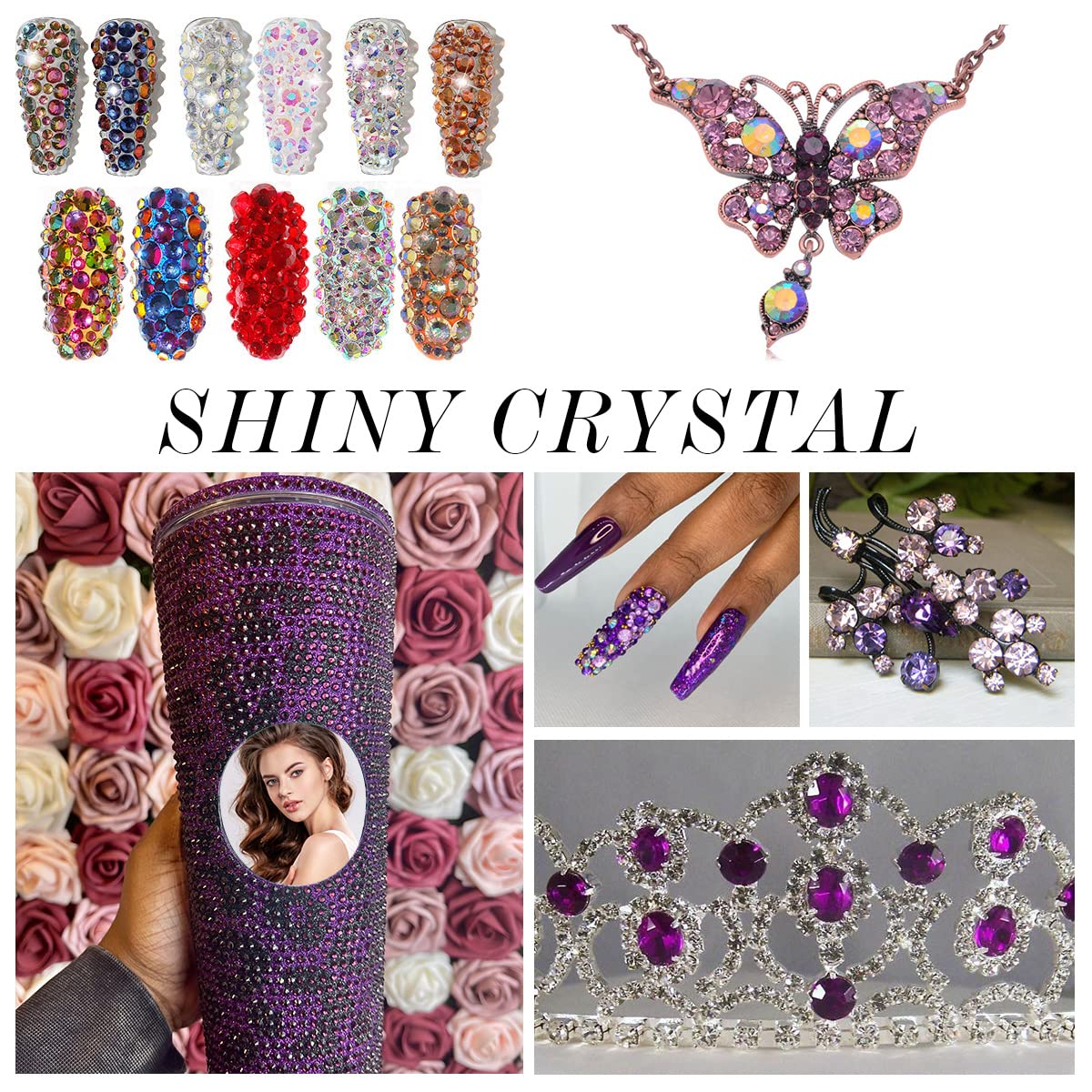 1440Pcs Amethyst Crystal Rhinestones,Glass Flatback Rhinestones Mini Gemstones for Nail Face Makeup Art Crafts Clothes Decoration -(SS6,2.0mm,Amethyst)