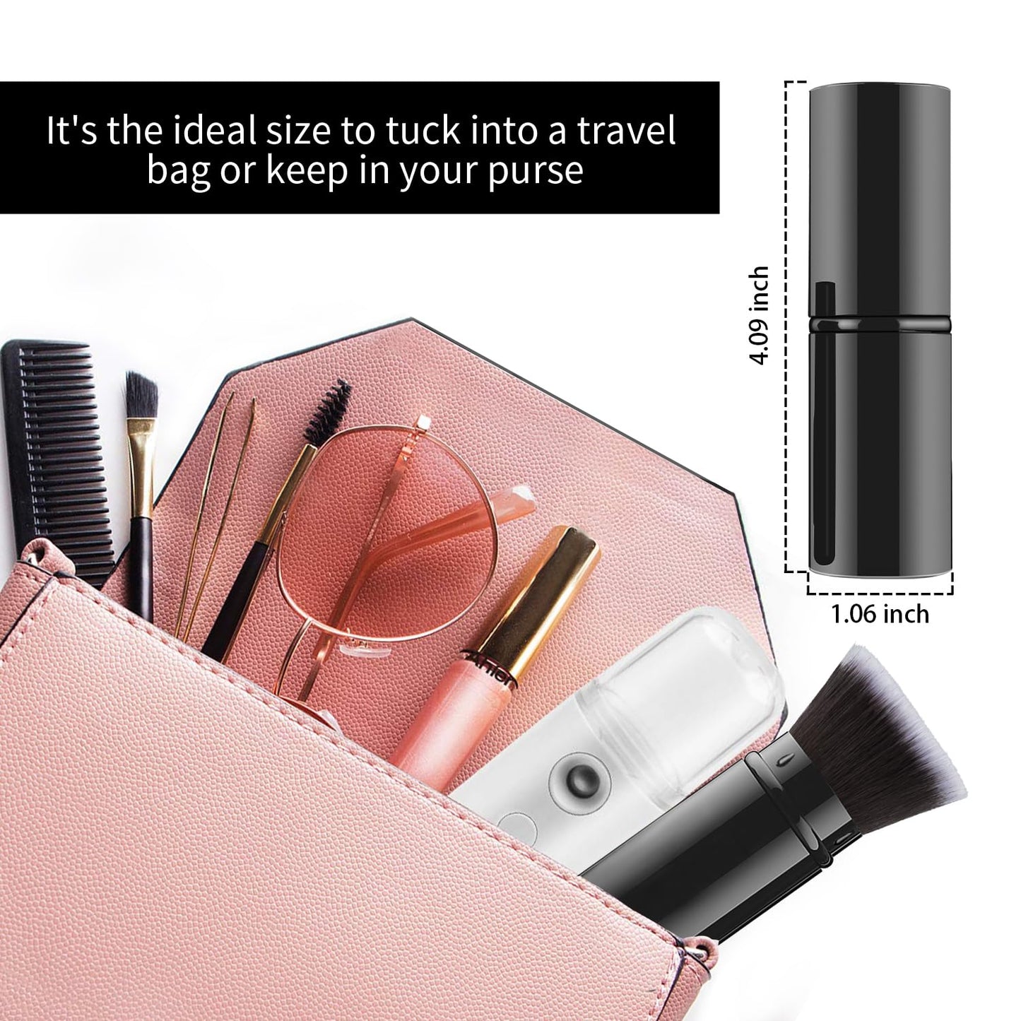 Falliny Makeup Brushes, Retractable Travel Kabuki Powder Foundation Brush, Portable Face Liquid Foundation Sunscreen Brush with Cover for Blending Liquid, Bronzer,Cream or Flawless Powder Cosmetics