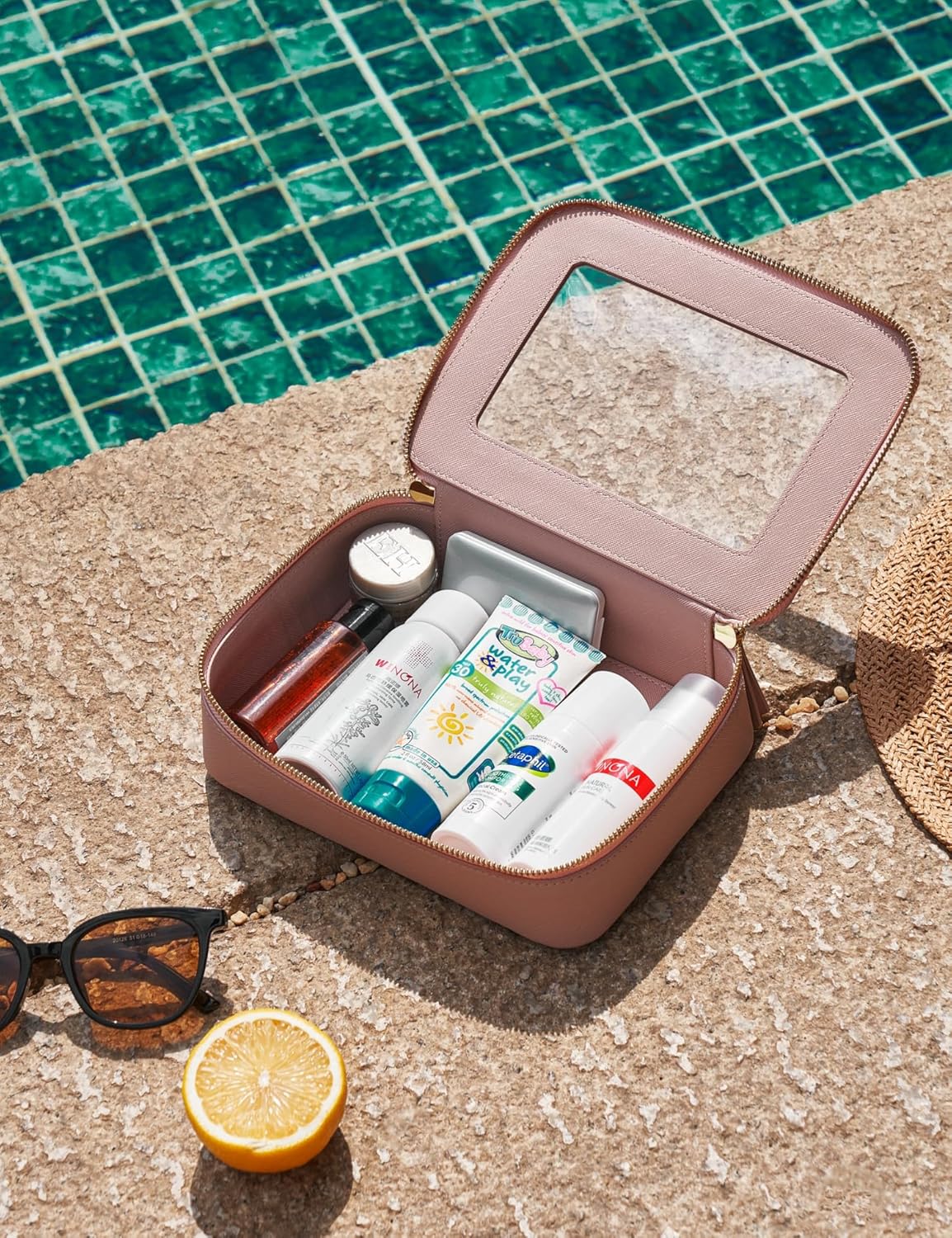 Popvibe Clear Makeup Bag Travel Cosmetic Case Transparent Toiletry Bag with Zipper, Portable Make Up Organizer Traveling Compact Car Bag for Essentials