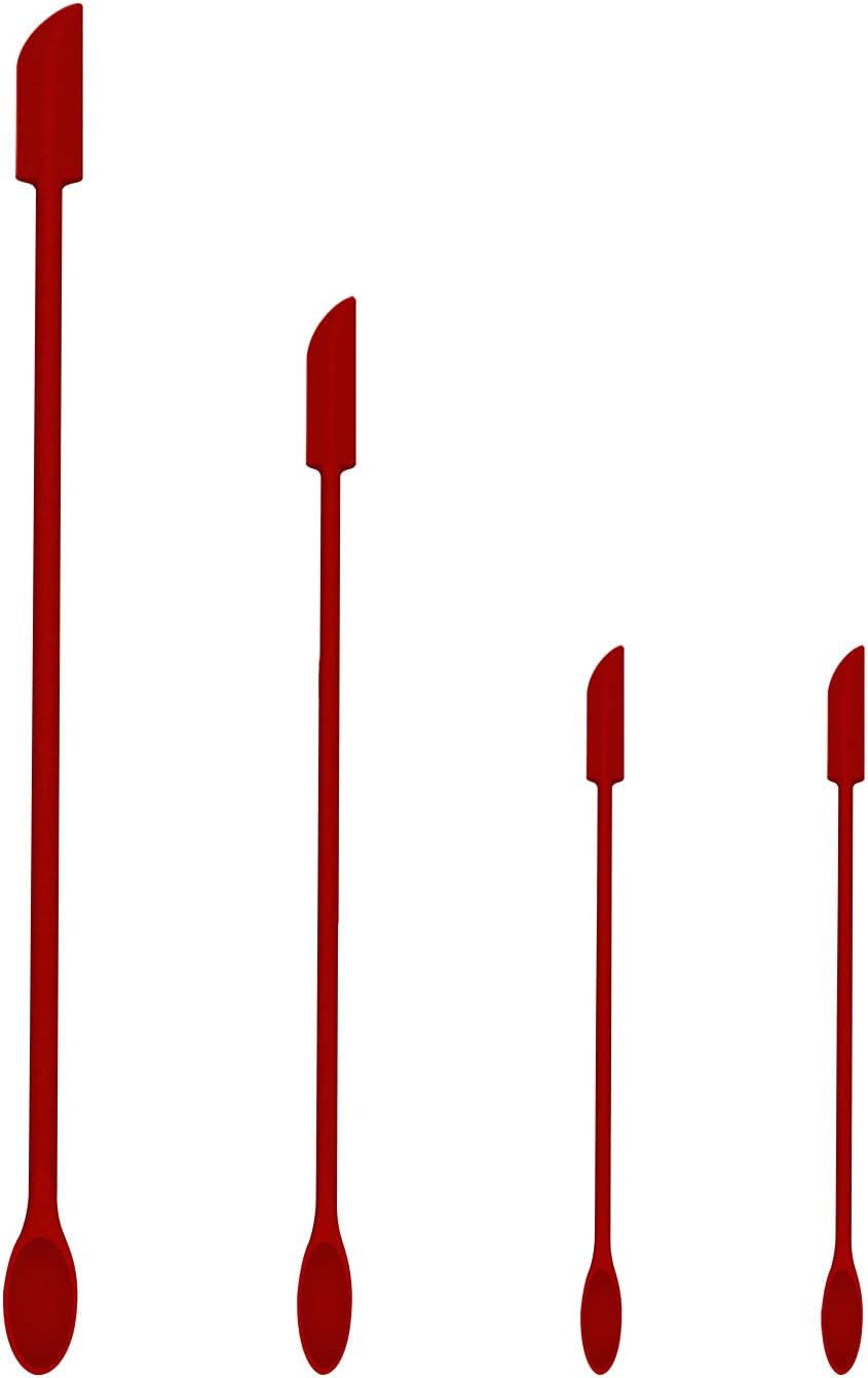 Mini Spatula Silicone Spatula Set - 4pcs Small Makeup Scrapers for Cosmetics, Reusable Beauty Tiny Tools, Thin Jar Scraper, Get the Last of the Makeup Out of the Bottle(Red)