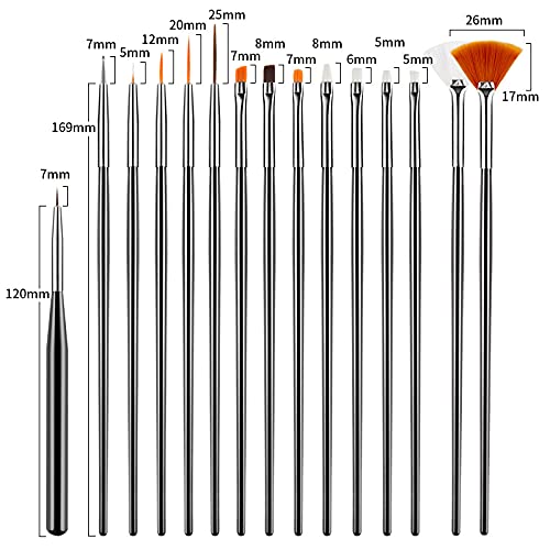 Artdone 31pcs Nail Art Brushes, Nail Art Tool Set, Dotting Tools, Dust Brush,Striping Brushes for Long Lines, Drawing Pen For Gel Polish Design supply