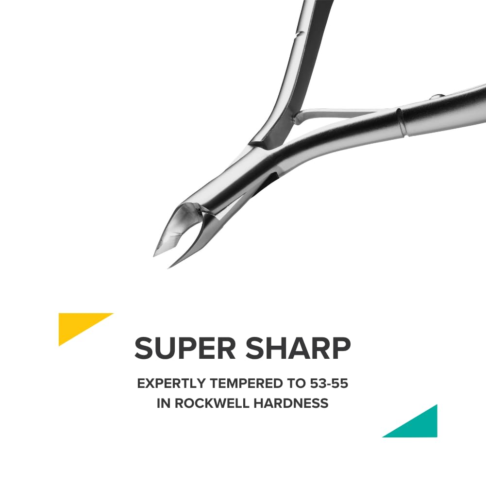 Rui Smiths Ultra-Premium Stainless Steel Cuticle Nippers - Professional Stainless Steel Cuticle Cutters - Spanish Handle, Rounded Box Joint, Matte Chrome Plated - 5mm Jaw, Single Spring