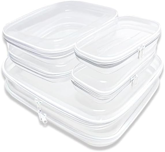 【6-Pack】 Clear Hard Shell Zipper Case Set | Durable Travel Pouches for Toiletries, Makeup Storage Organizer, Toy Storage Box | Transparent Cosmetic Bags with Zipper for Organization (white)