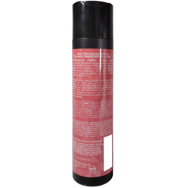 Watercolors INTENSE METALLIC Semi Permanet Color Depositing Shampoo-Sulfate & Paraben Free to Maintain & Enhance Hair Color 8 fl oz - ROSE GOLD