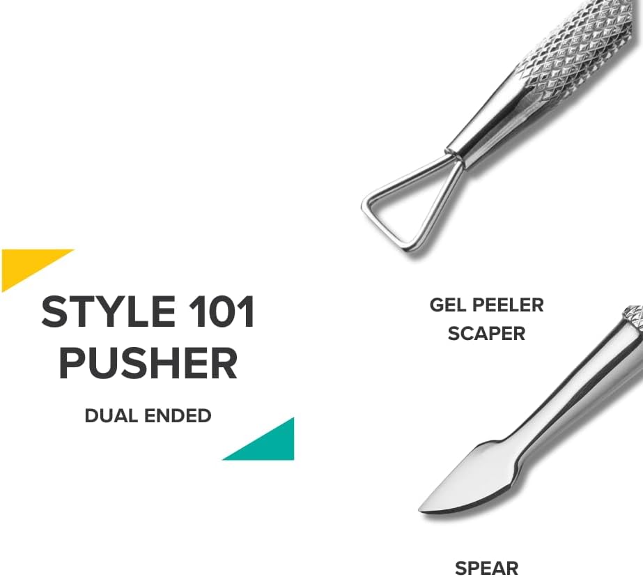 Rui Smiths Pro Cuticle Pusher with 2 Ends - Stainless Steel Manicure Tool - Style 101