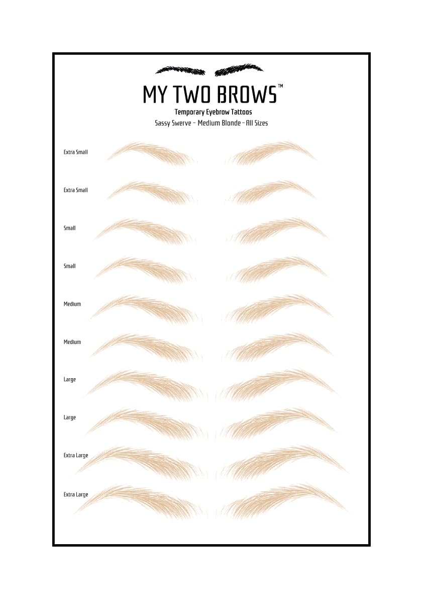 (10 pairs) Medium Blonde Temporary Eyebrow Tattoo - Medium Size - Waterproof & Smudgeproof - Sassy Swerve Style Eyebrow Stickers - Sheet Lasts up to 30 Days - Won't Work on Existing Brows
