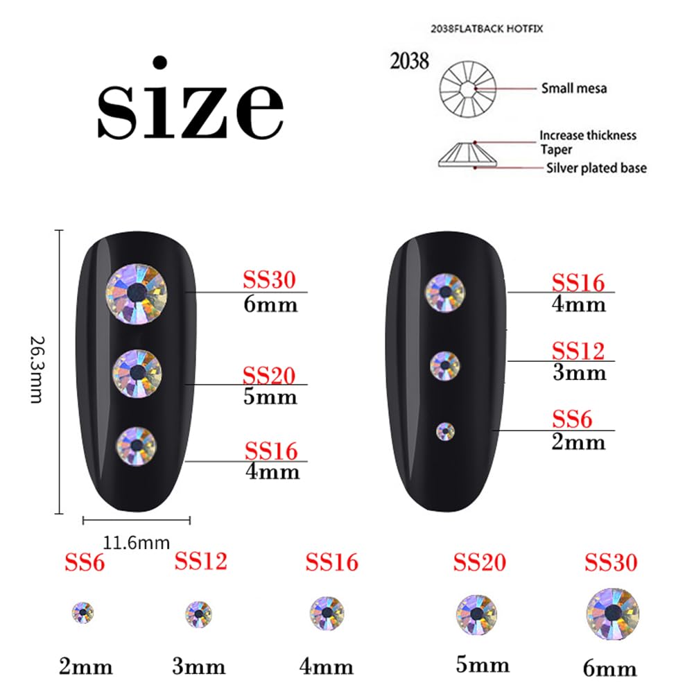 3000 Pieces SS6 2mm Flatback Rhinestones Clear Glass Round Gems Crystals for Nail Art DIY Crafts Clothes Shoes Bags （Rose Red）