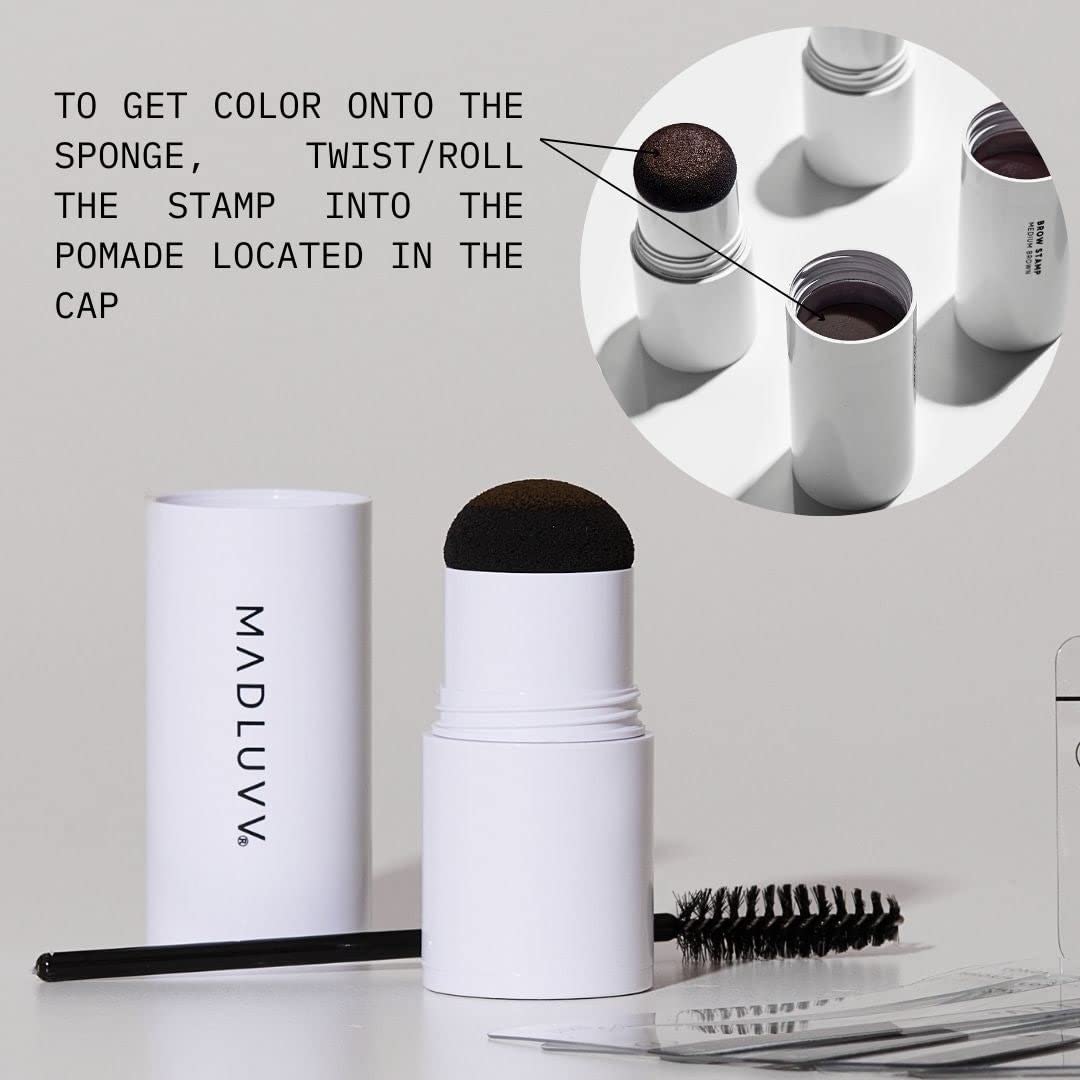 MADLUVV Brow Stamp Kit with Brow Stencils – Easy Eyebrow Shaper for Natural-Looking Brows – Popular Eyebrow Stencil Kit Used by Professionals – 9 Shapes, Spoolie, Travel Bag & Stamp (Brunette)