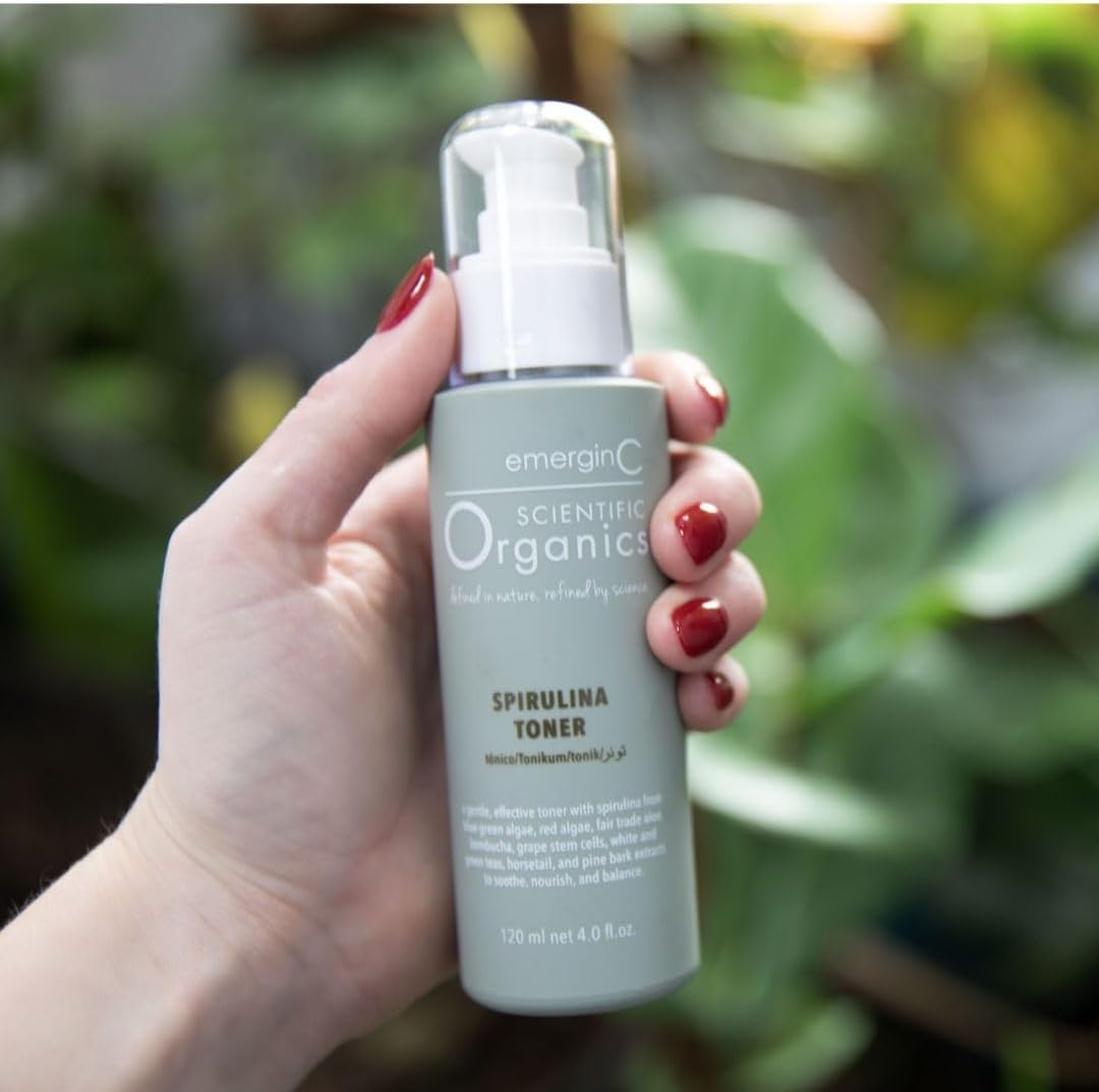 emerginC Scientific Organics Spirulina Toner - Gentle + Effective Toner for Face with Plant Stem Cells + Witch Hazel (4 oz, 120 ml)