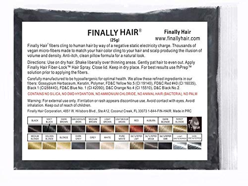 Hair Building Fibers 25 gram (ammonium chloride free) Refill Bag by Finally Hair. Compatible Replacement/Refill for Toppik Xfusion (Soft Black)