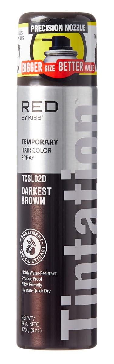 Red by Kiss Tintation Temporary Hair Color Spray, Instant Gray Root Touch Up Coverage, Water-Resistant & Smudge-Proof, Easy Wash Out, Barber & Hairline Touch-Up, Quick-Dry (Darkest Brown, 6 oz)