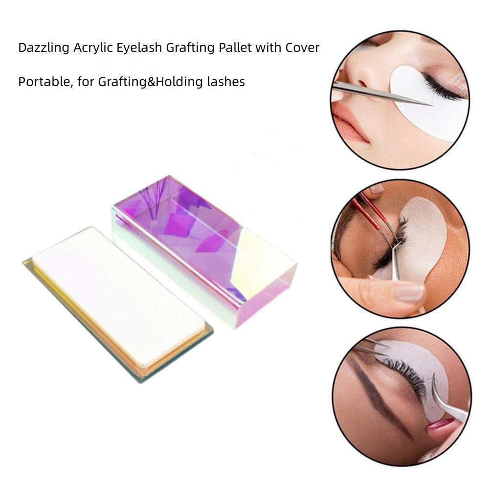 Eyelash Grafting Pallet with Cover, Dust-proof Acrylic Lash Tile holder, Eyelash Extensions Storage Gasket Pads (Dazzling S)