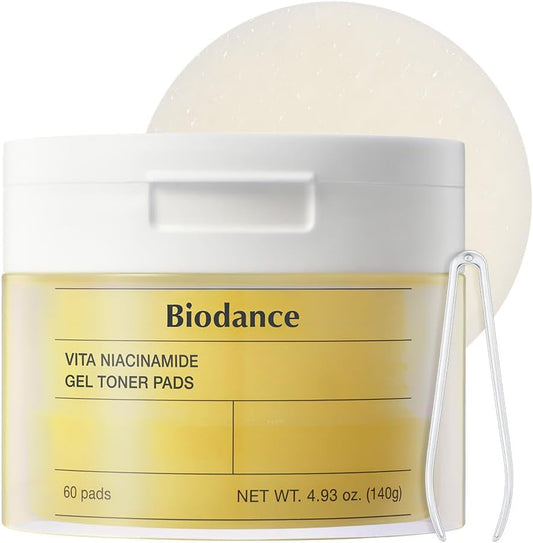 Biodance Vita Niacinamide Gel Toner Pads, Dark Spot Corrector, Evening Skin Tone, Hydrating for Sensitive Skin, Gentle Exfoliating Toner Pads, Korean Skincareㅣ4.93 fl.oz.(140g)*60Pads