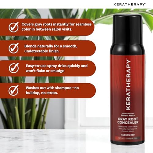 Keratherapy Keratin Infused Perfect Match Gray Root Concealer Spray, Auburn Red, 3 oz, 118 ml - Root Cover Up Spray to Hide Gray Roots - Keratin Therapy Hair Darkening & Temporary Scalp Concealer
