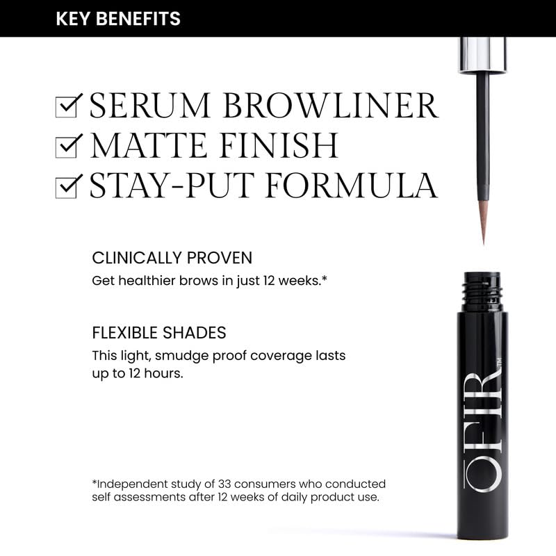 OFIR Brow Tonic Serum Browliner | Smudge-Proof Matte Finish | Hybrid Makeup & Skincare with Hyaluronic Acid & Plant Extracts | Strengthening | Cruelty-Free Brow Serum | Pecan - Warm Brown, 0.057 Oz