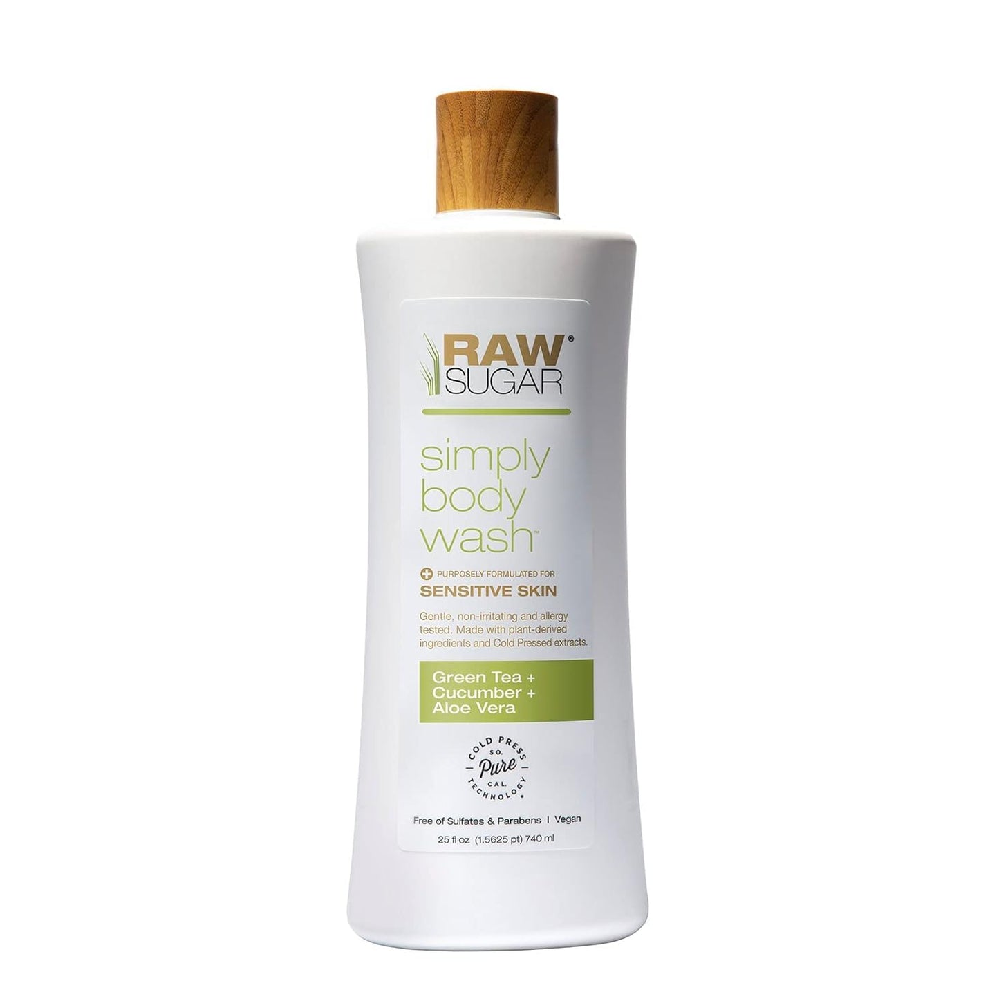 RAW SUGAR Simply Body Wash, (25 Fl Oz, Pack of 1) Bath Soap, Formulated without Sulfates & Parabens (Green Tea + Cucumber + Aloe Vera)