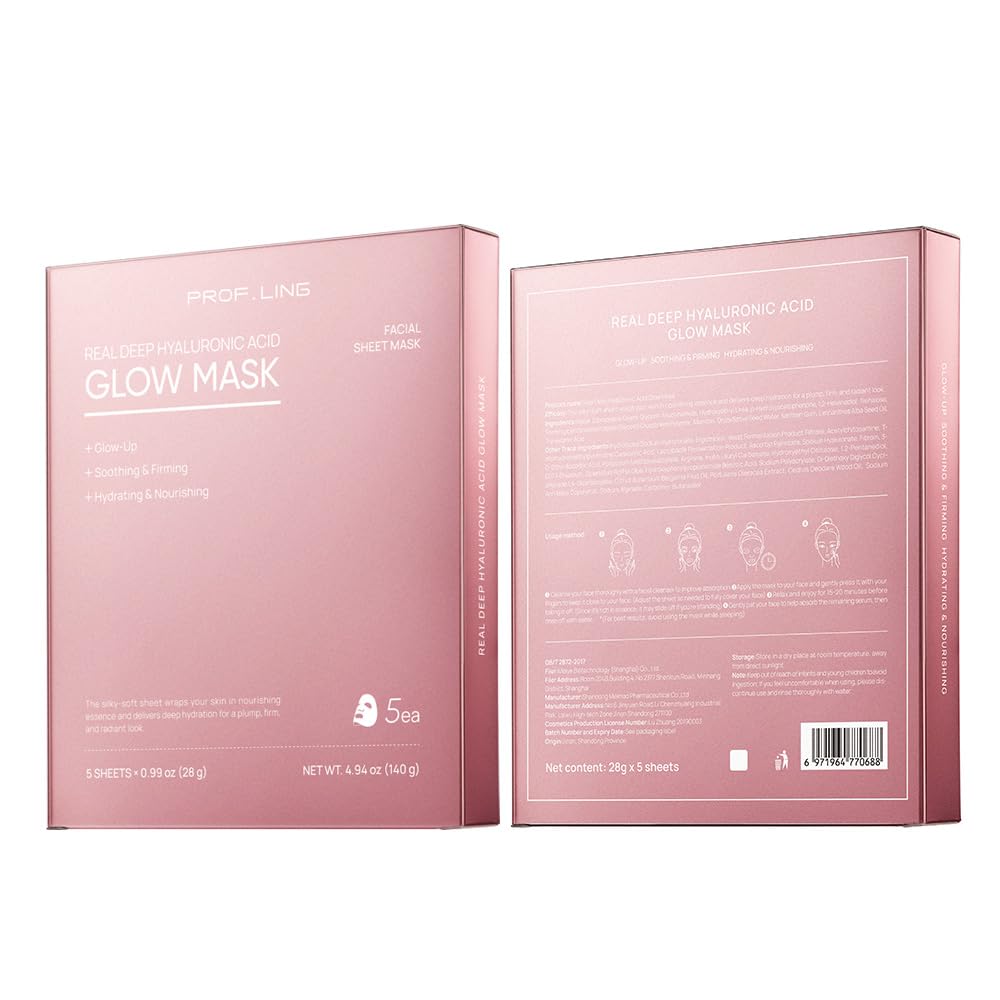 REAL DEEP Hyaluronic Acid Glow Mask - Brightening Face Mask for Dull & Tired Skin, Antioxidant Treatment with Ferment Extract, Fights Dryness & Roughness for Even, Radiant Tone, 5 Count