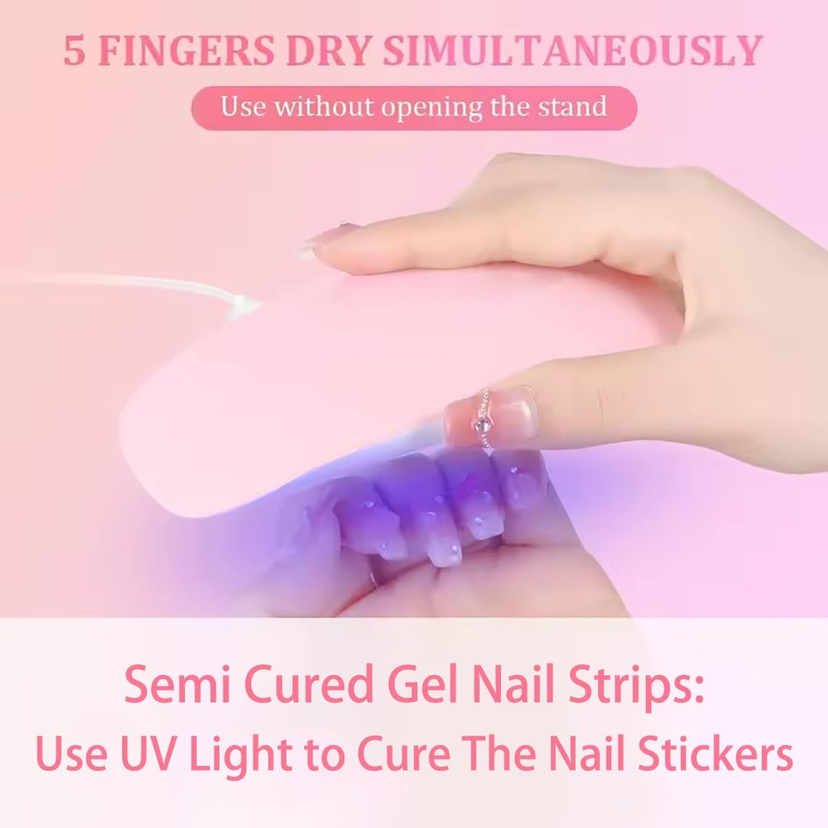 Semi Cured Gel Nail Strips Stickers Solid Color Gel Nail Polish Strips Self Adhesive Easy to Apply Purple Nail Stickers for Women DIY Waterproof Manicure Kit Party Nails Decoration Accessories