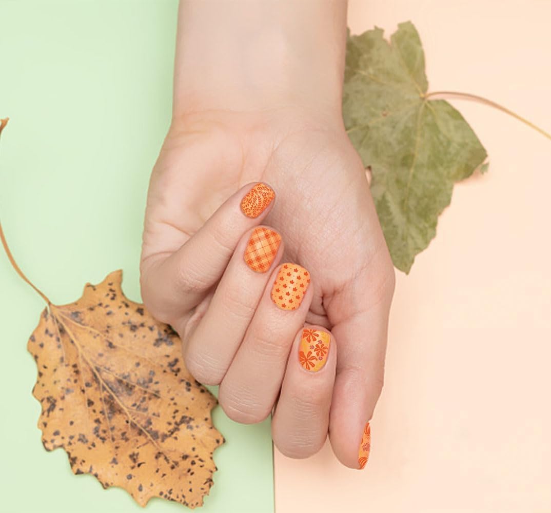 ALIBBON 6 Pcs Fall Nail Stamping Plates Set, Leaves Background Nail Art Stamp Templates, Pumpkin Gnome Stamp Templates Kit, Happy Thanksgiving Day Metal Nail Plates for DIY Printing Decor 4.7×2.4"