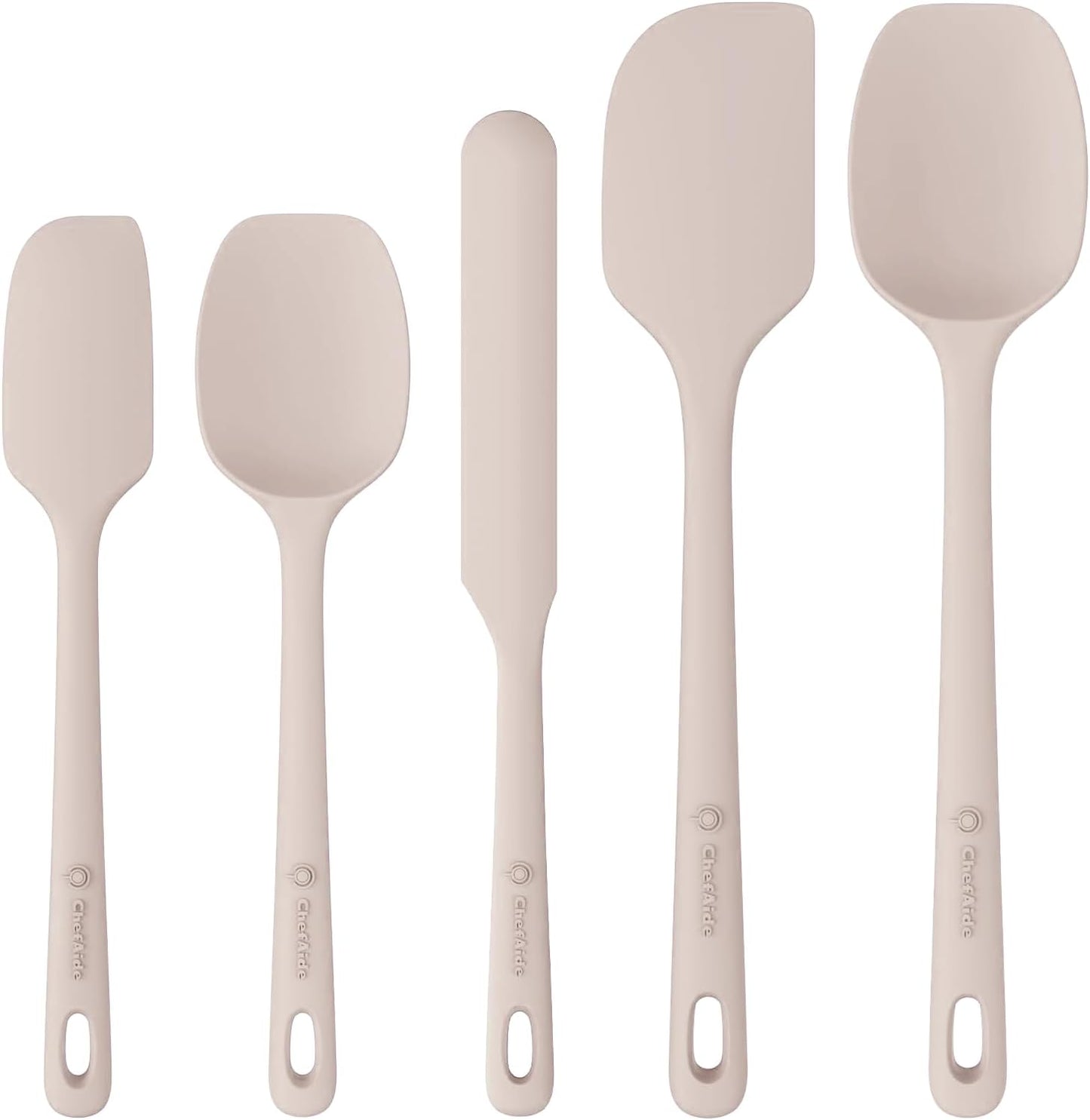 5 Pieces Silicone Spatula Set, Food Grade Rubber Spatula, Upgrade Strong Handle with Ergonomic Grip, Heat Resistant Up to 600°F for Nonstick Cookware, Cooking Creamy White