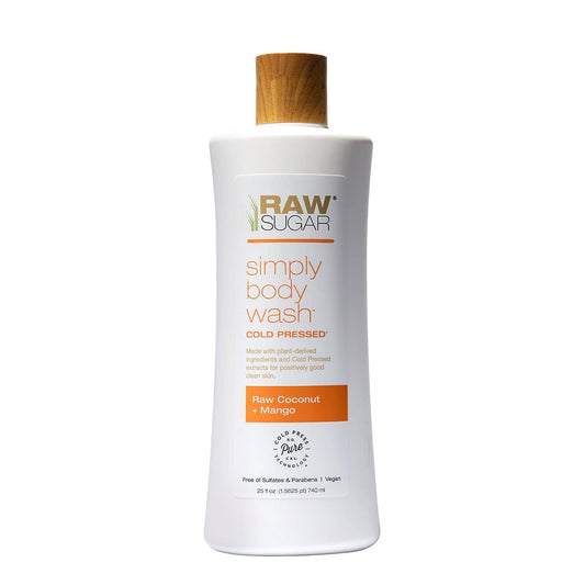 RAW SUGAR Simply Body Wash, (25 Fl Oz, Pack of 1) Bath Soap, Formulated without Sulfates & Parabens (Raw Coconut + Mango)