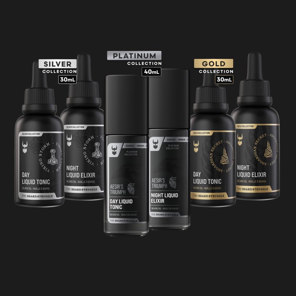 The Beard Struggle Tonic + Elixir Beard Oil Bundle - Silver Collection - Grooming Beard Oil - Softens, Moisturizers, and Strengthens Beard Growth - Pack of 2, Viking Storm