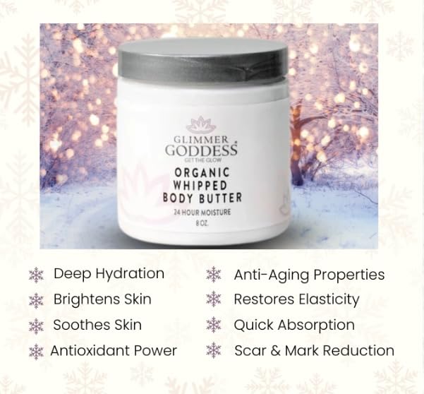 GLIMMER GODDESS Organic Whipped Body Butter (Sandalwood & Vanilla Bean) 8 oz