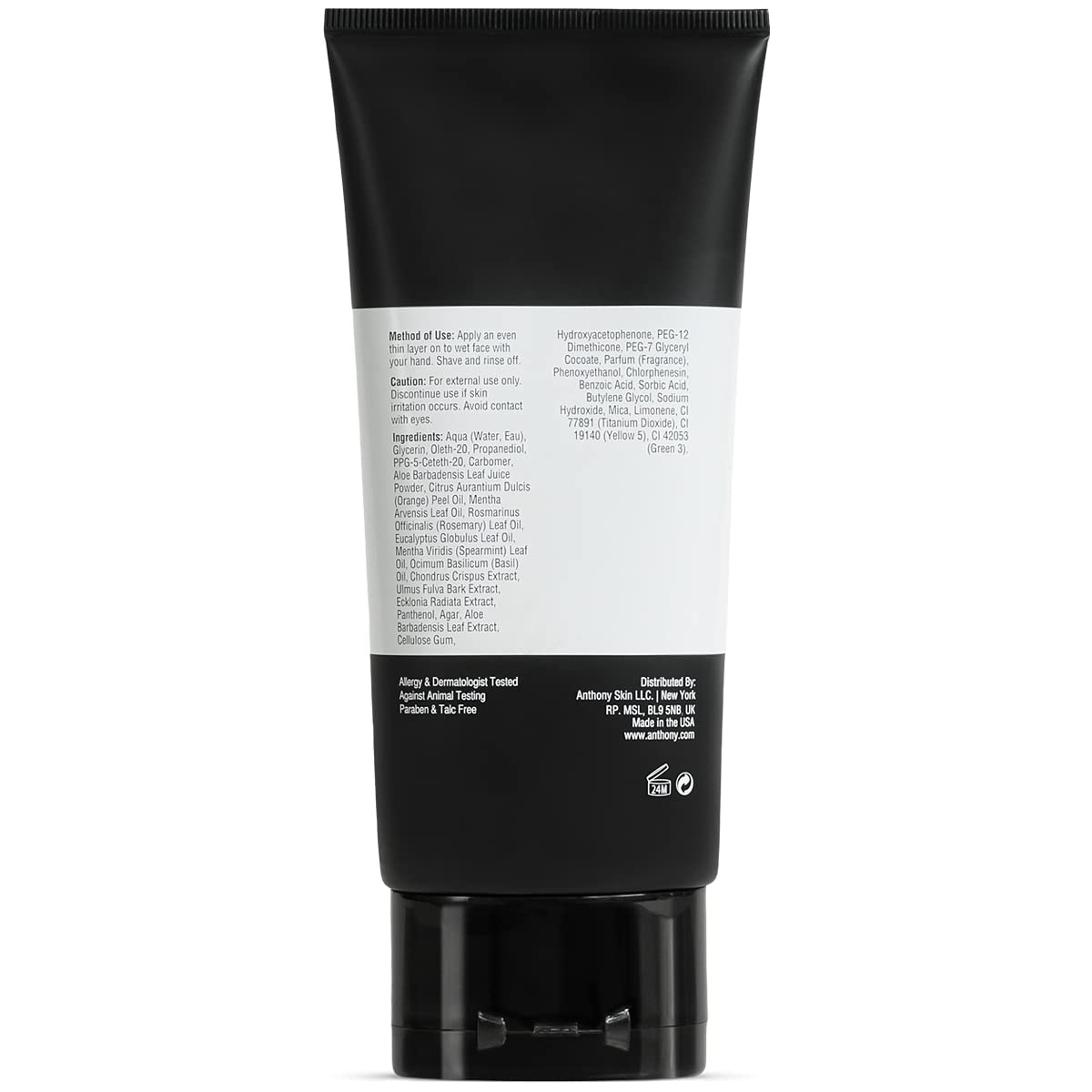 Anthony Shave Gel for Sensitive Skin – Non-Foaming, Soothing Shaving Cream for Men and Women. With Aloe Vera Beads, Eucalyptus, Rosemary and Carrageenan Extract - 6 Fl Oz